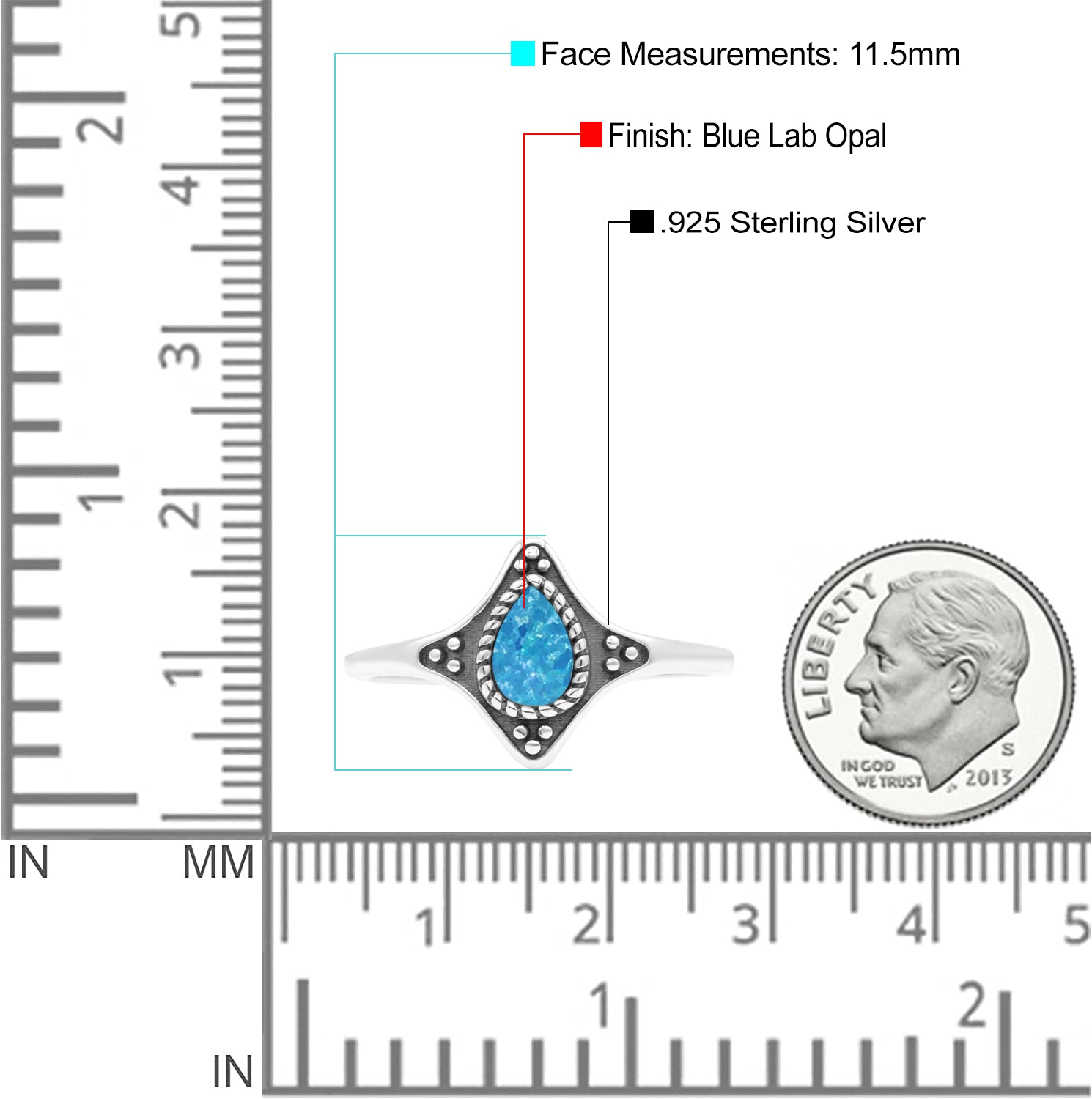 Teardrop Pear Petite Dainty Thumb Ring Lab Created Opal Statement Fashion Ring 925 Sterling Silver