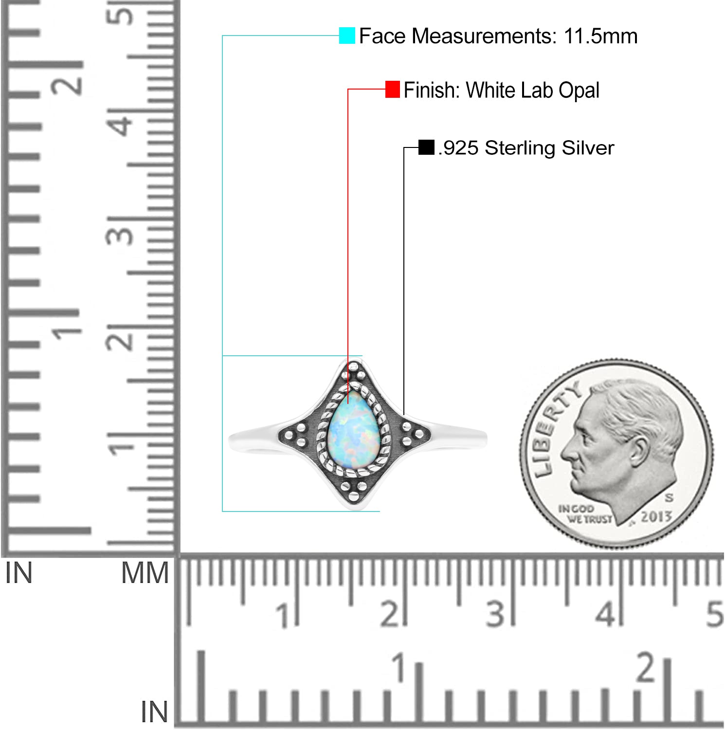 Teardrop Pear Petite Dainty Thumb Ring Lab Created Opal Statement Fashion Ring 925 Sterling Silver