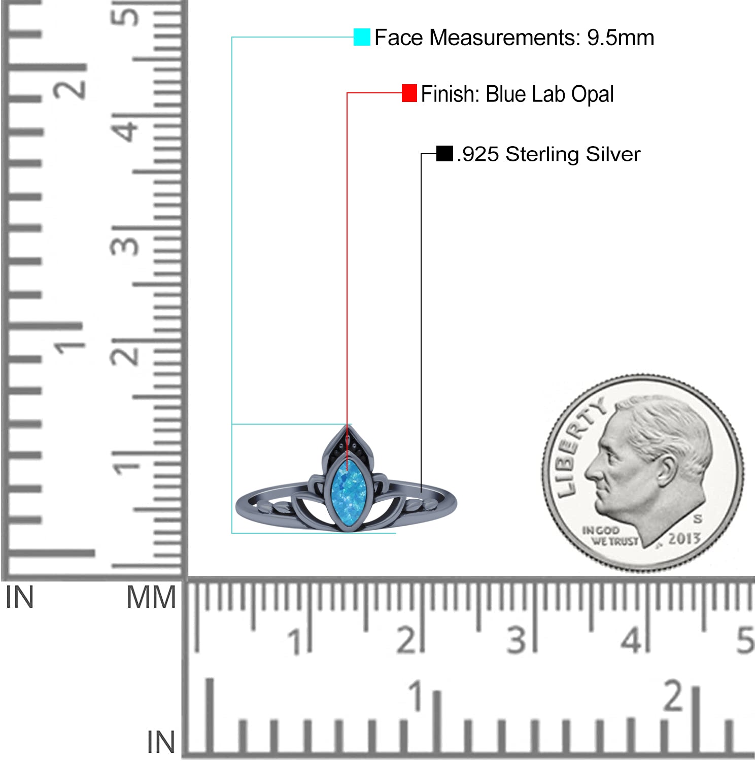 Marquise Petite Dainty Thumb Ring Oxidized Lab Created Opal Statement Fashion Ring 925 Sterling Silver