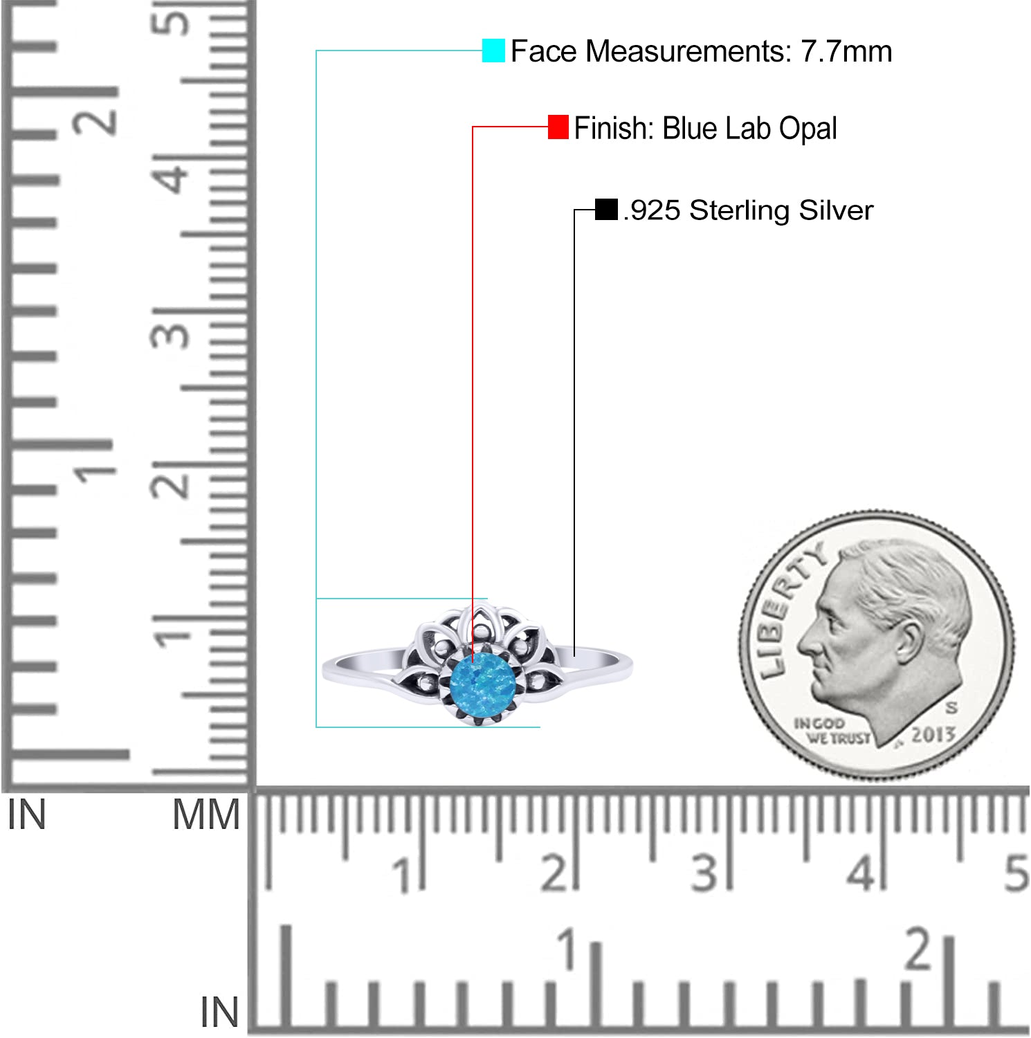 Flower Petite Dainty Thumb Ring Round Lab Created Opal Statement Fashion Ring Oxidized 925 Sterling Silver