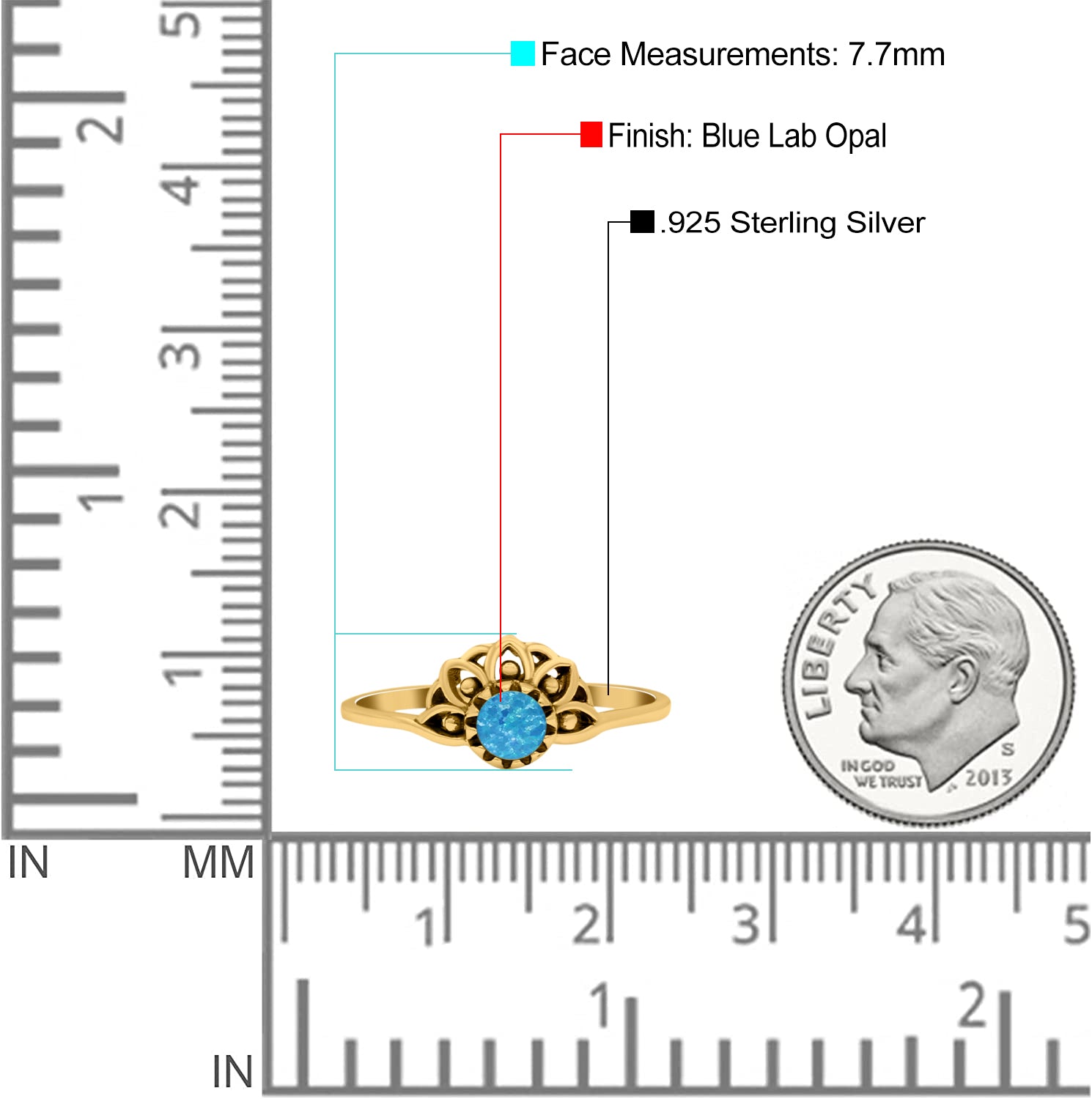 Flower Petite Dainty Thumb Ring Round Lab Created Opal Statement Fashion Ring Oxidized 925 Sterling Silver