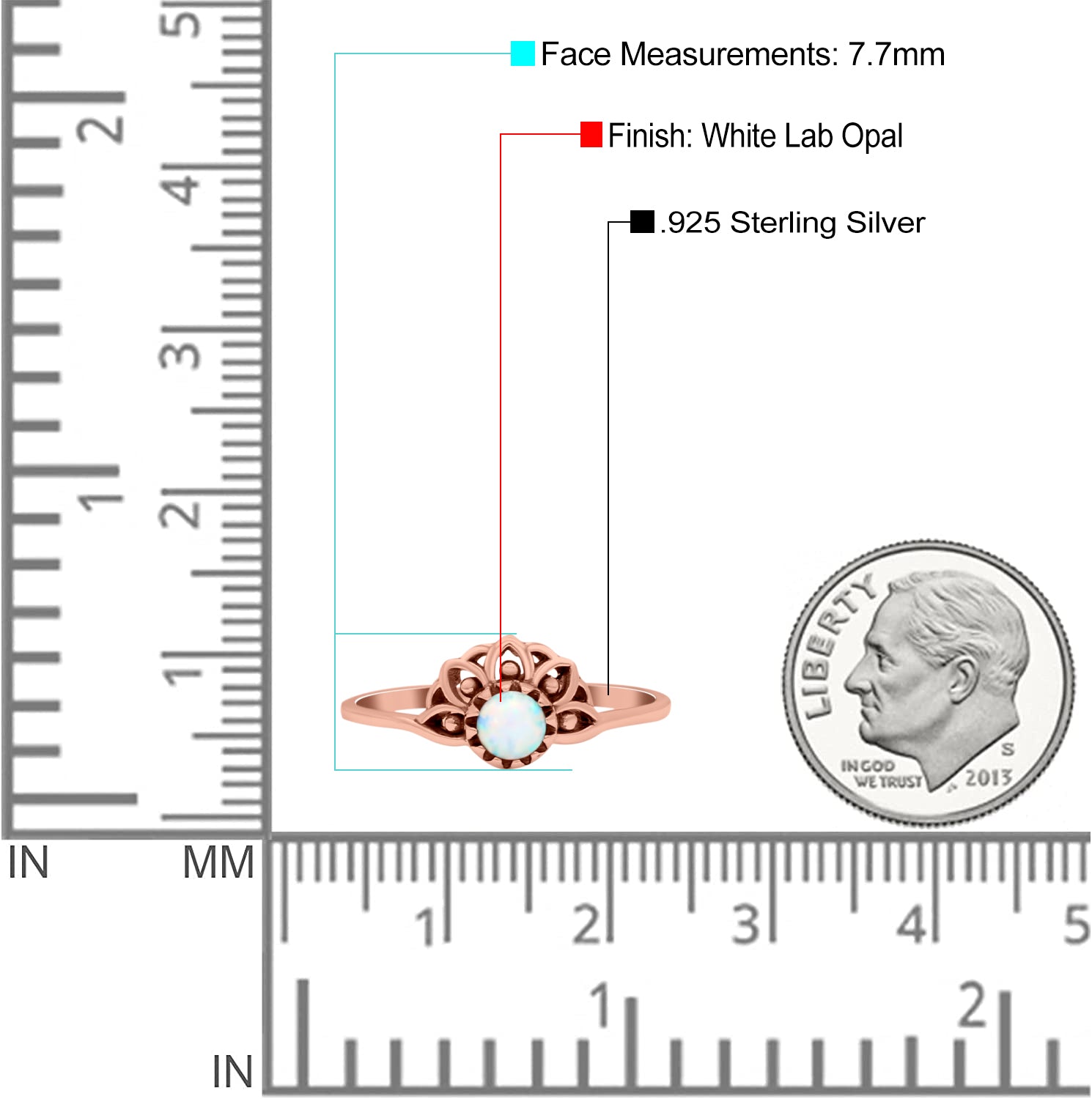 Flower Petite Dainty Thumb Ring Round Lab Created Opal Statement Fashion Ring Oxidized 925 Sterling Silver