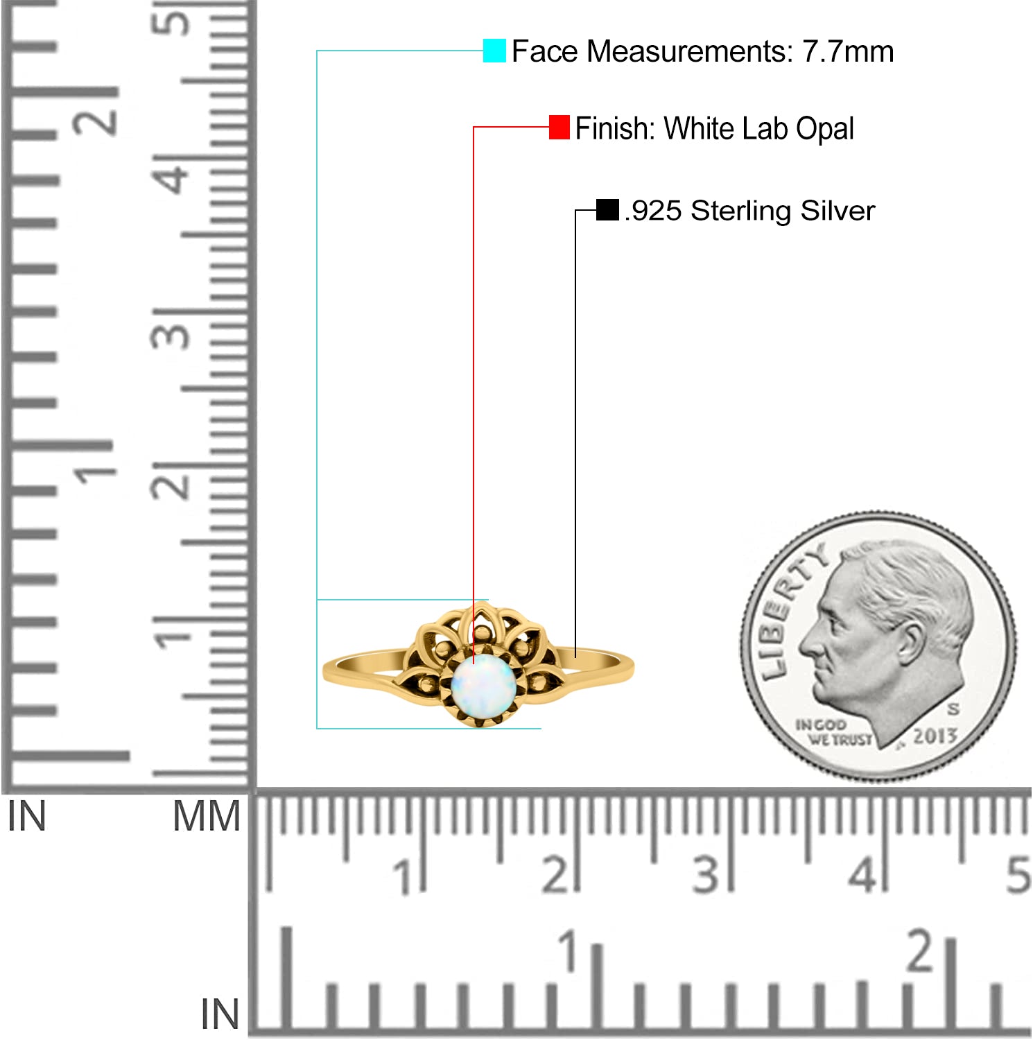 Flower Petite Dainty Thumb Ring Round Lab Created Opal Statement Fashion Ring Oxidized 925 Sterling Silver