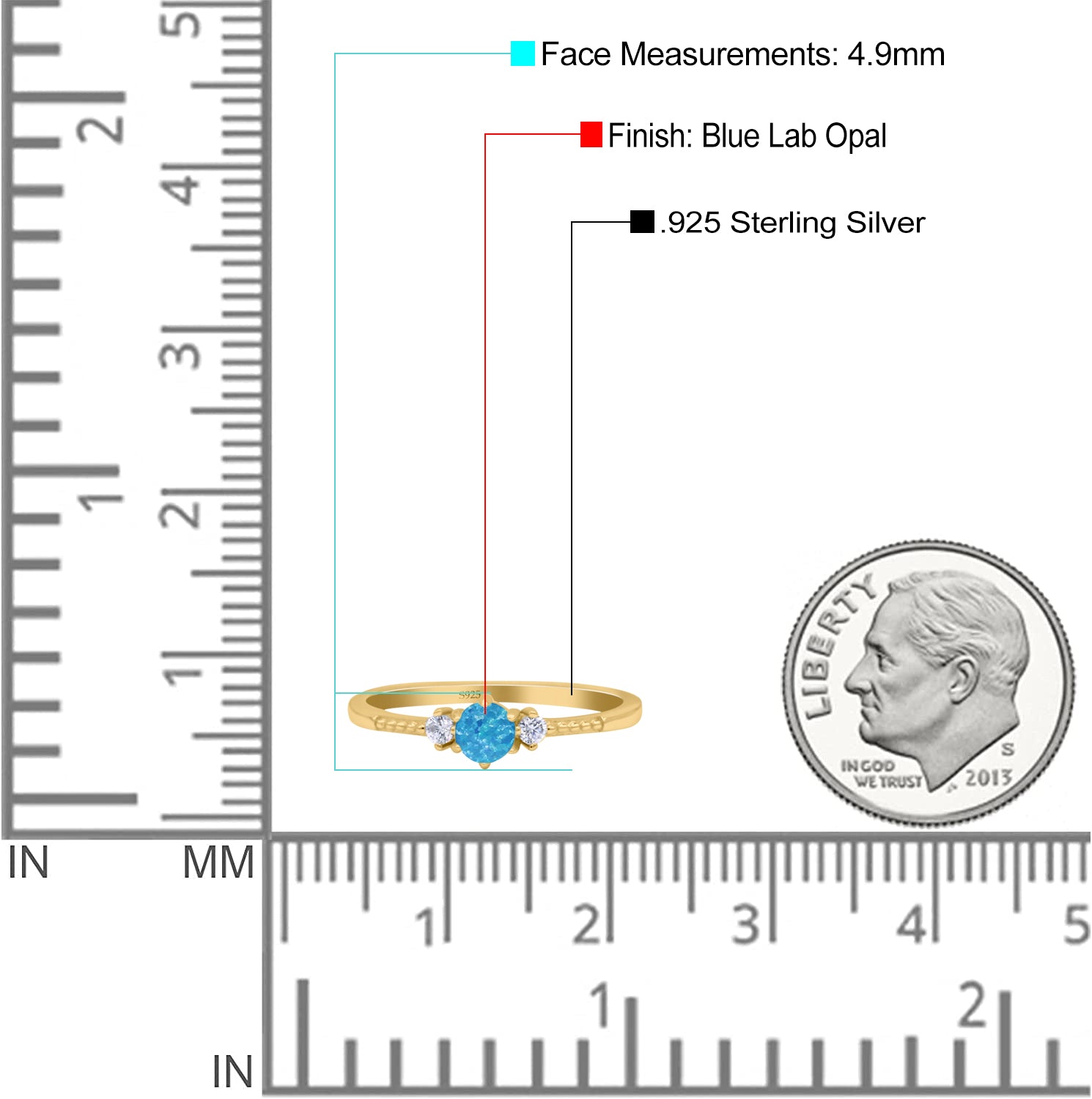 Three Stone Created Opal Petite Dainty Thumb Ring Round Statement Fashion Ring Solid 925 Sterling Silver