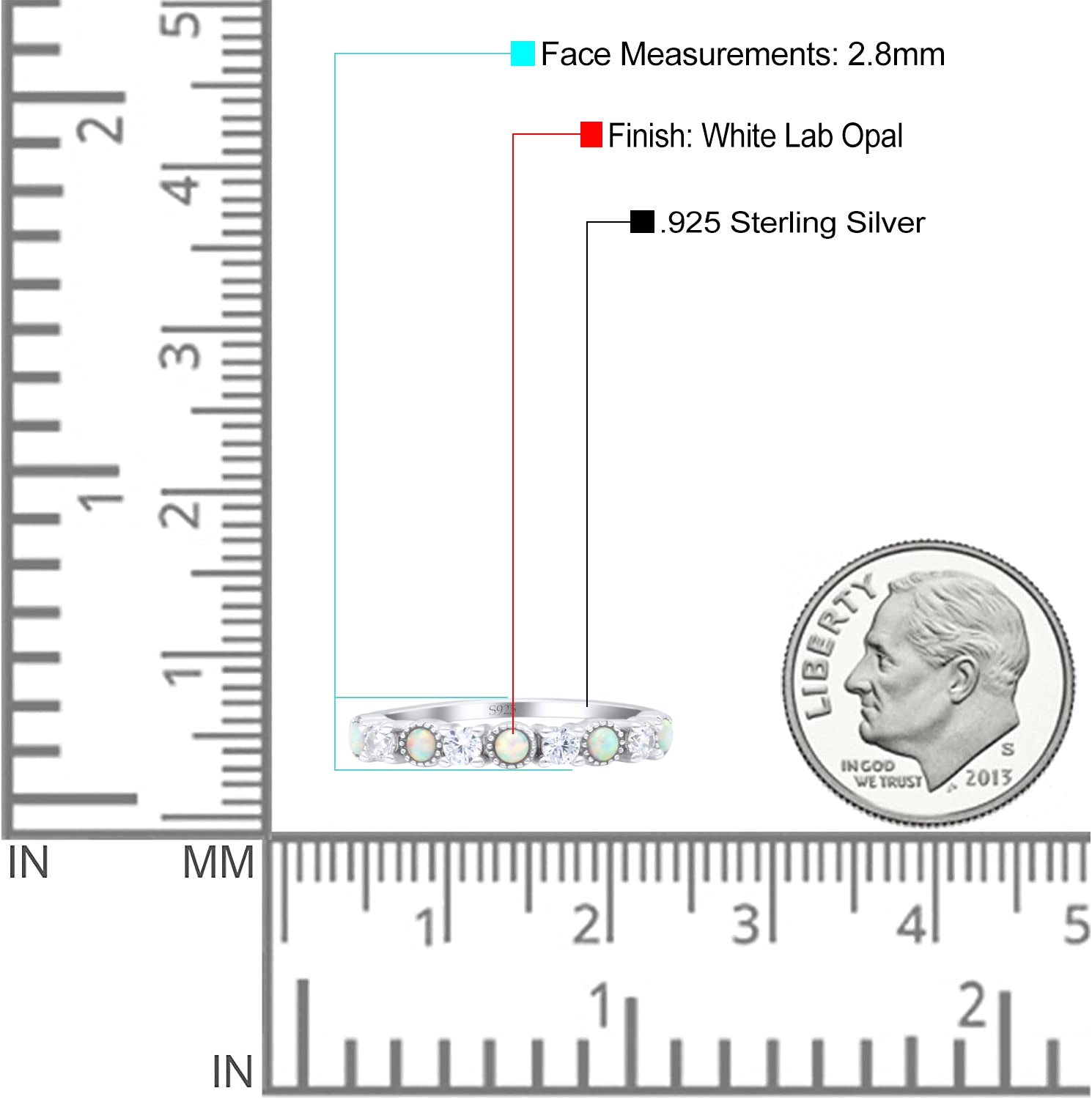 Half Eternity Ring Wedding Engagement Band Round Lab Created Opal 925 Sterling Silver