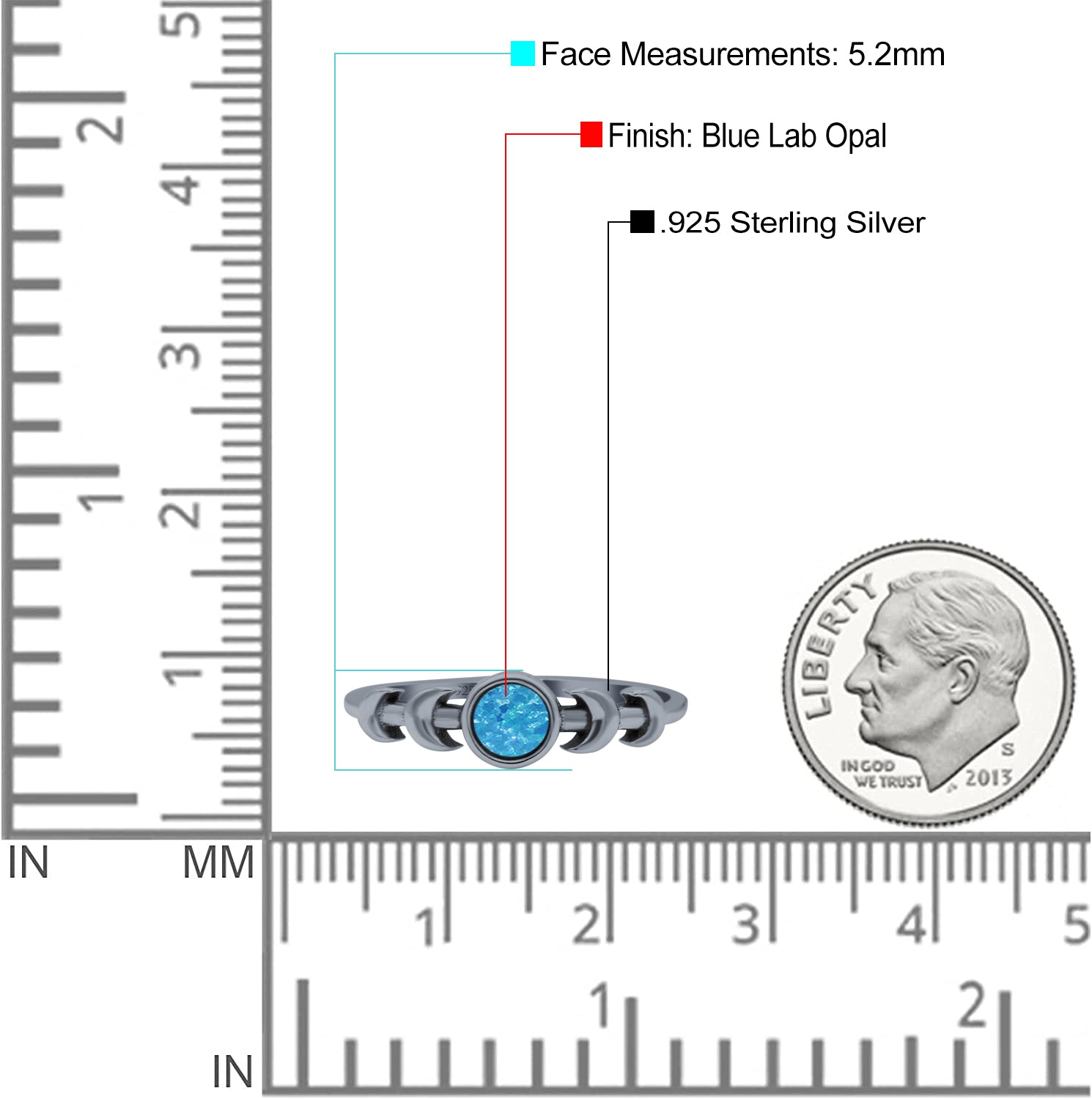 Moon Phases Oxidized Thumb Ring Statement Fashion Ring Lab Created Opal 925 Sterling Silver