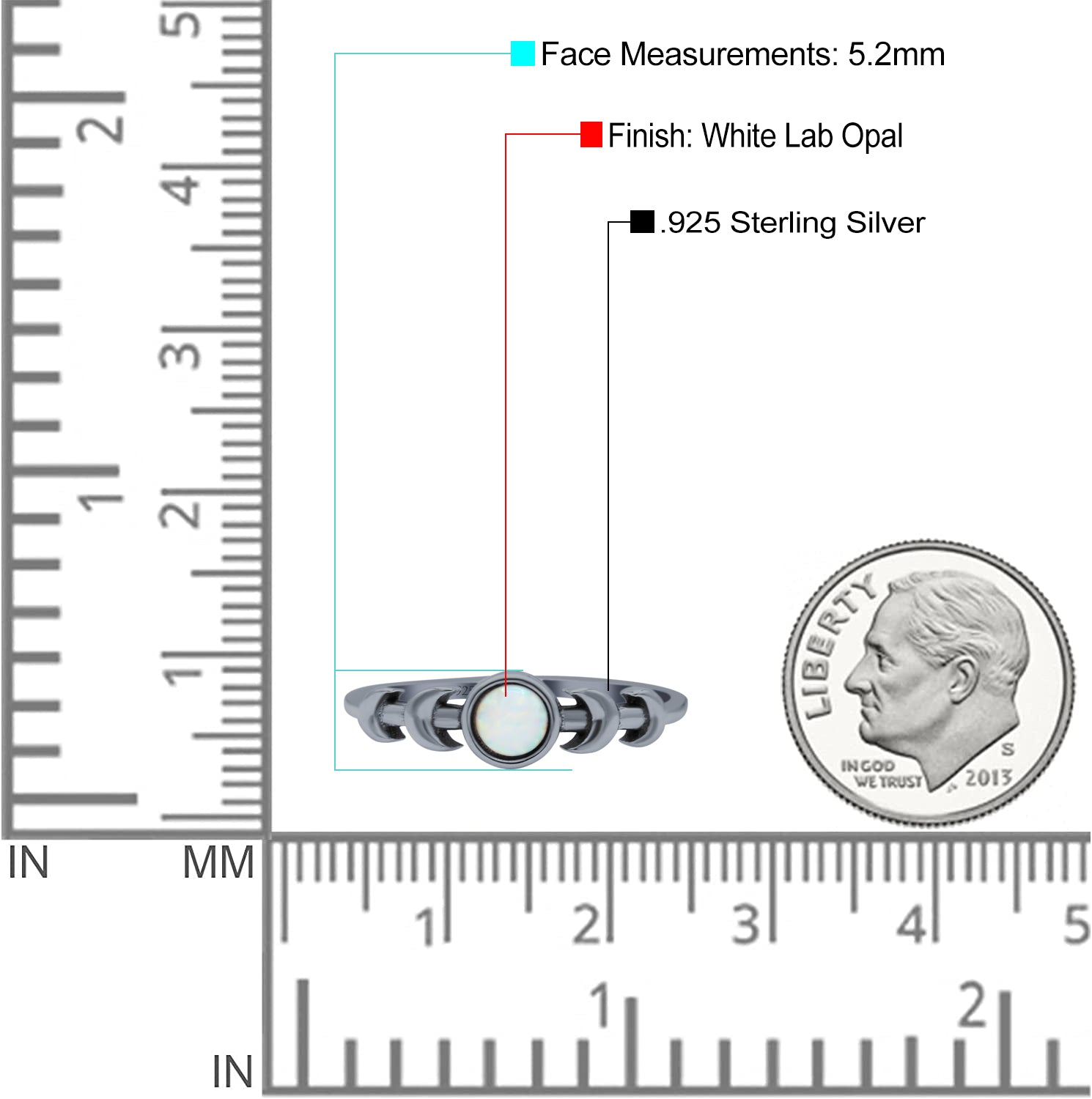 Moon Phases Oxidized Thumb Ring Statement Fashion Ring Lab Created Opal 925 Sterling Silver