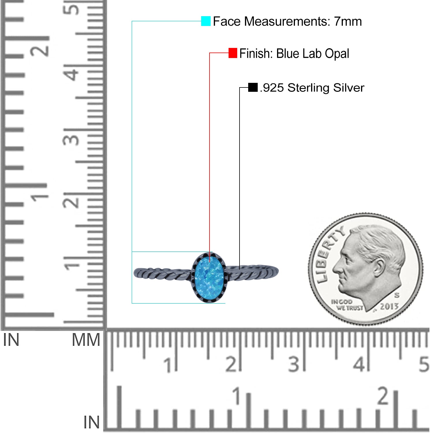 Rope Petite Dainty Lab Created Opal Oval Ring Solid 925 Sterling Silver