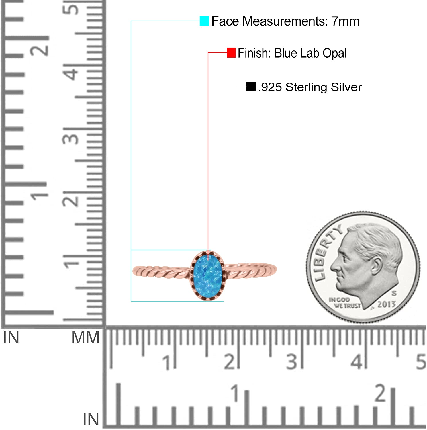 Rope Petite Dainty Lab Created Opal Oval Ring Solid 925 Sterling Silver