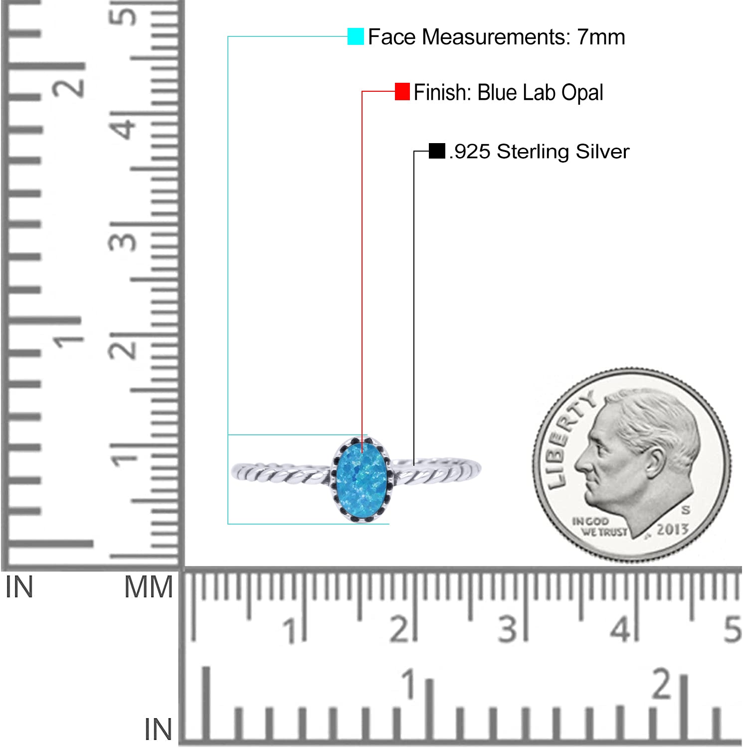 Rope Petite Dainty Lab Created Opal Oval Ring Solid 925 Sterling Silver