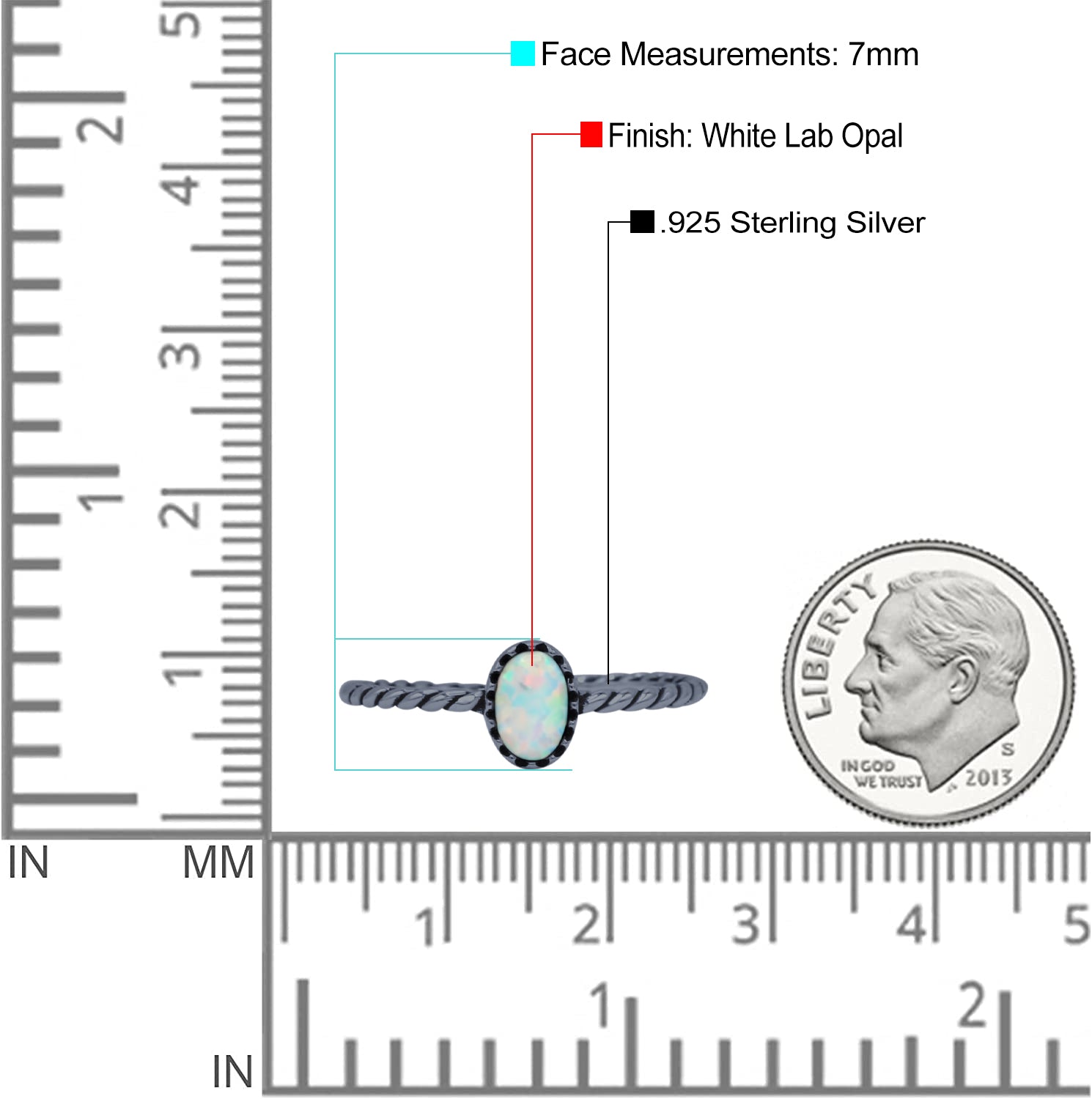 Rope Petite Dainty Lab Created Opal Oval Ring Solid 925 Sterling Silver