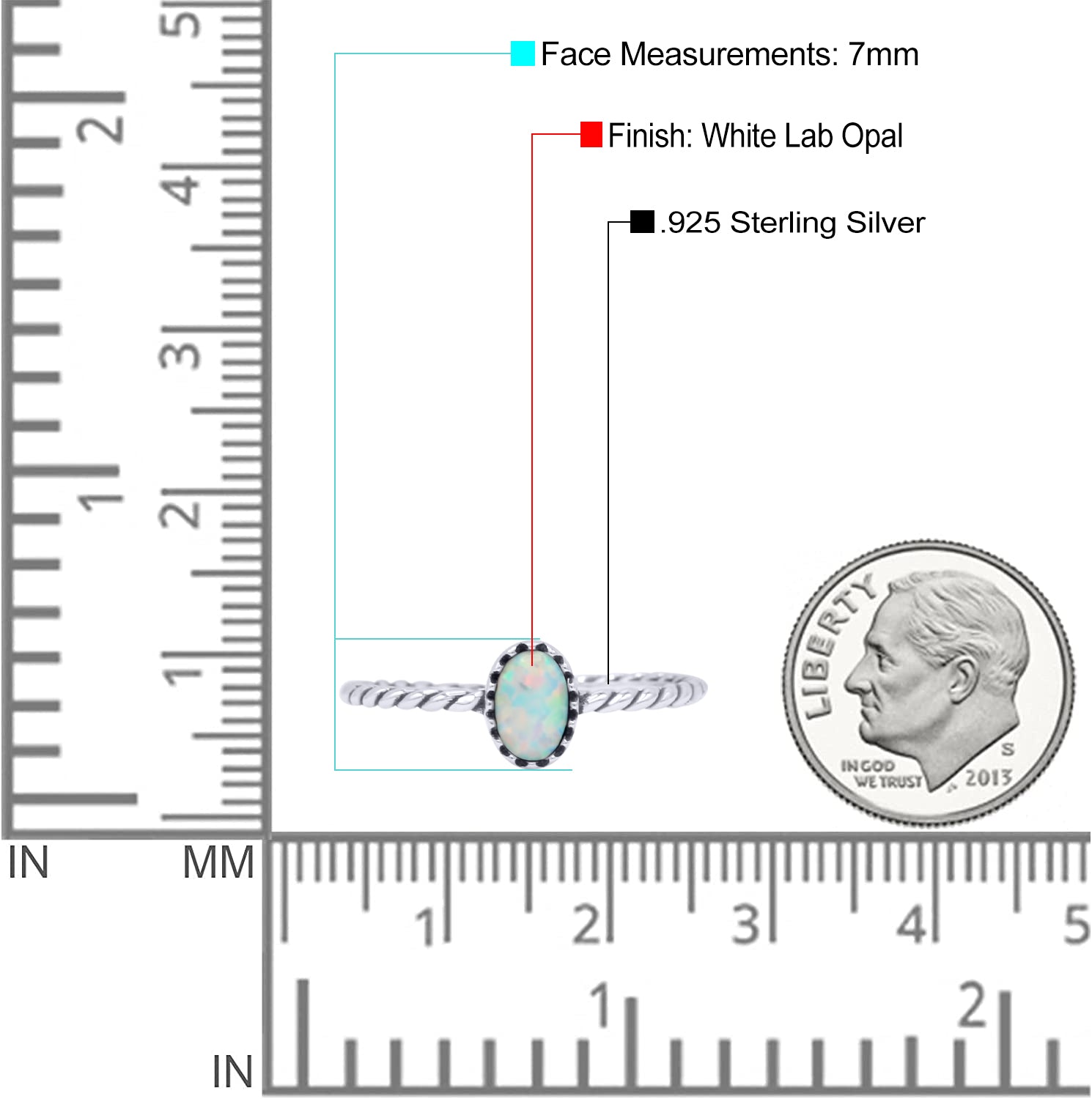 Rope Petite Dainty Lab Created Opal Oval Ring Solid 925 Sterling Silver