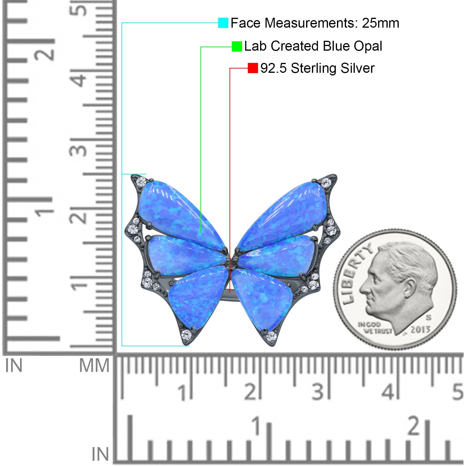 Butterfly Petite Dainty Thumb Ring Lab Created Opal Statement Fashion Ring 925 Sterling Silver