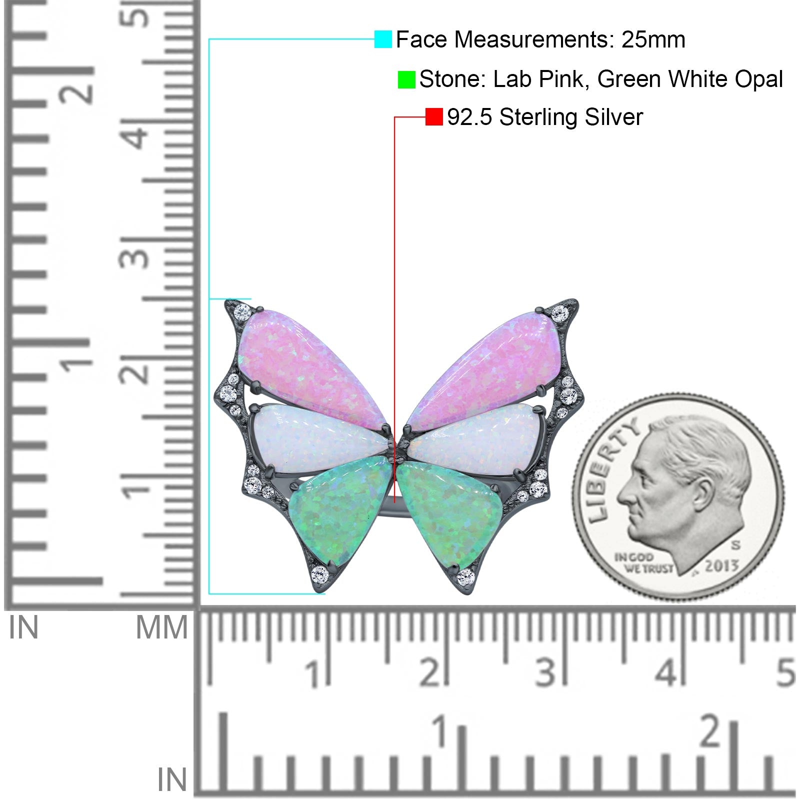 Butterfly Petite Dainty Thumb Ring Lab Created Opal Statement Fashion Ring 925 Sterling Silver