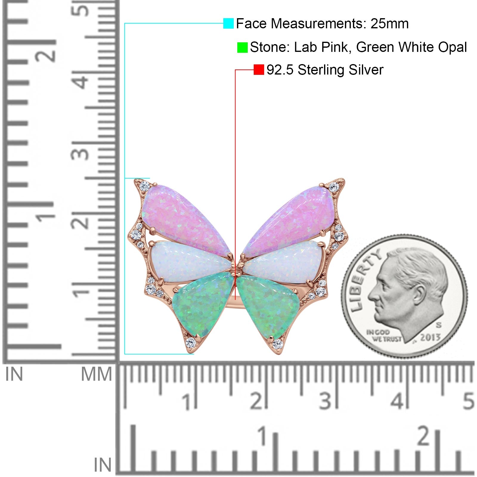 Butterfly Petite Dainty Thumb Ring Lab Created Opal Statement Fashion Ring 925 Sterling Silver