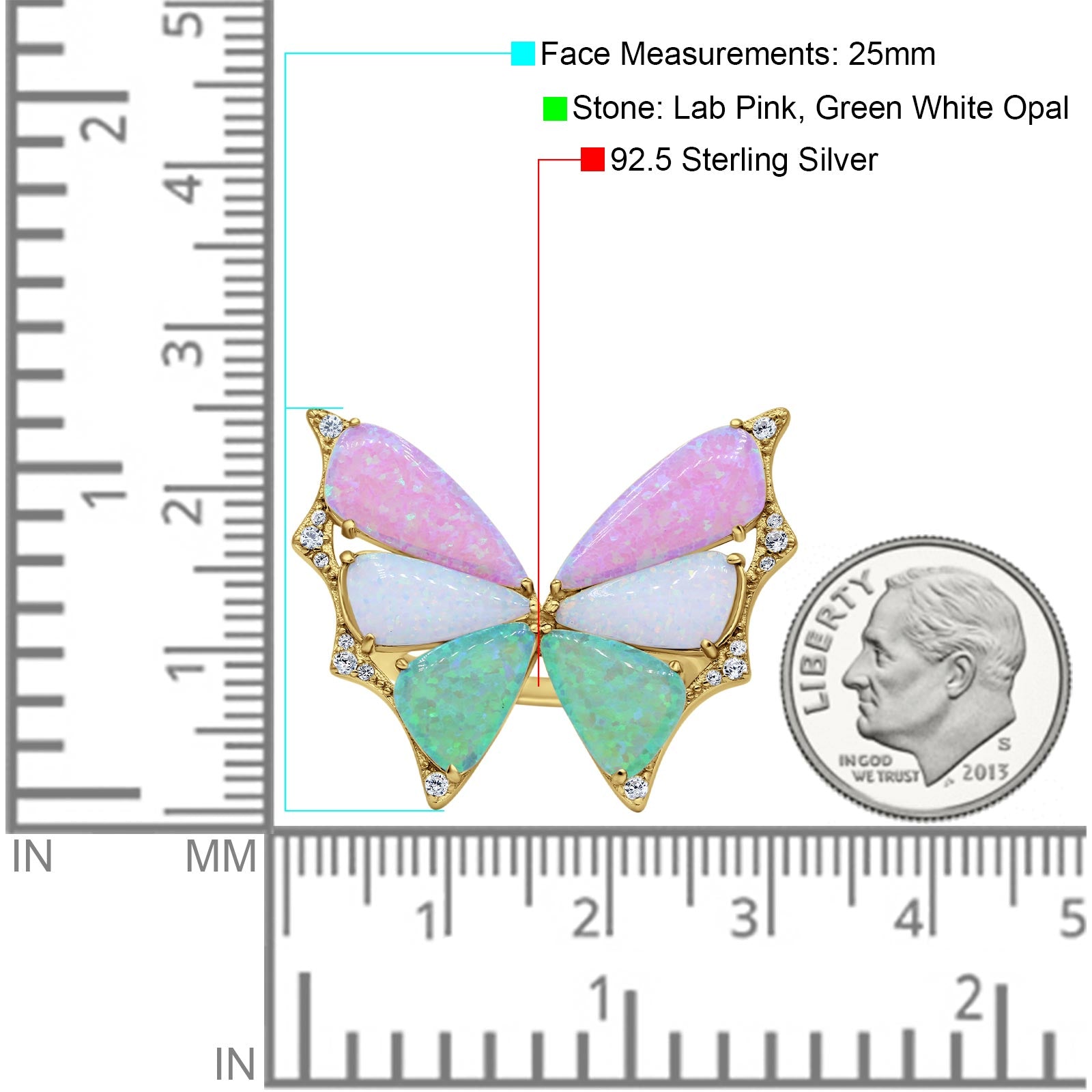 Butterfly Petite Dainty Thumb Ring Lab Created Opal Statement Fashion Ring 925 Sterling Silver