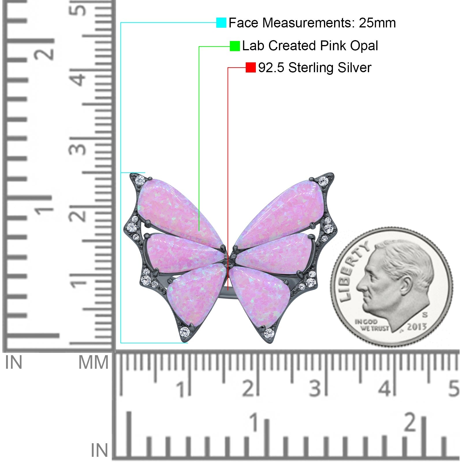 Butterfly Petite Dainty Thumb Ring Lab Created Opal Statement Fashion Ring 925 Sterling Silver