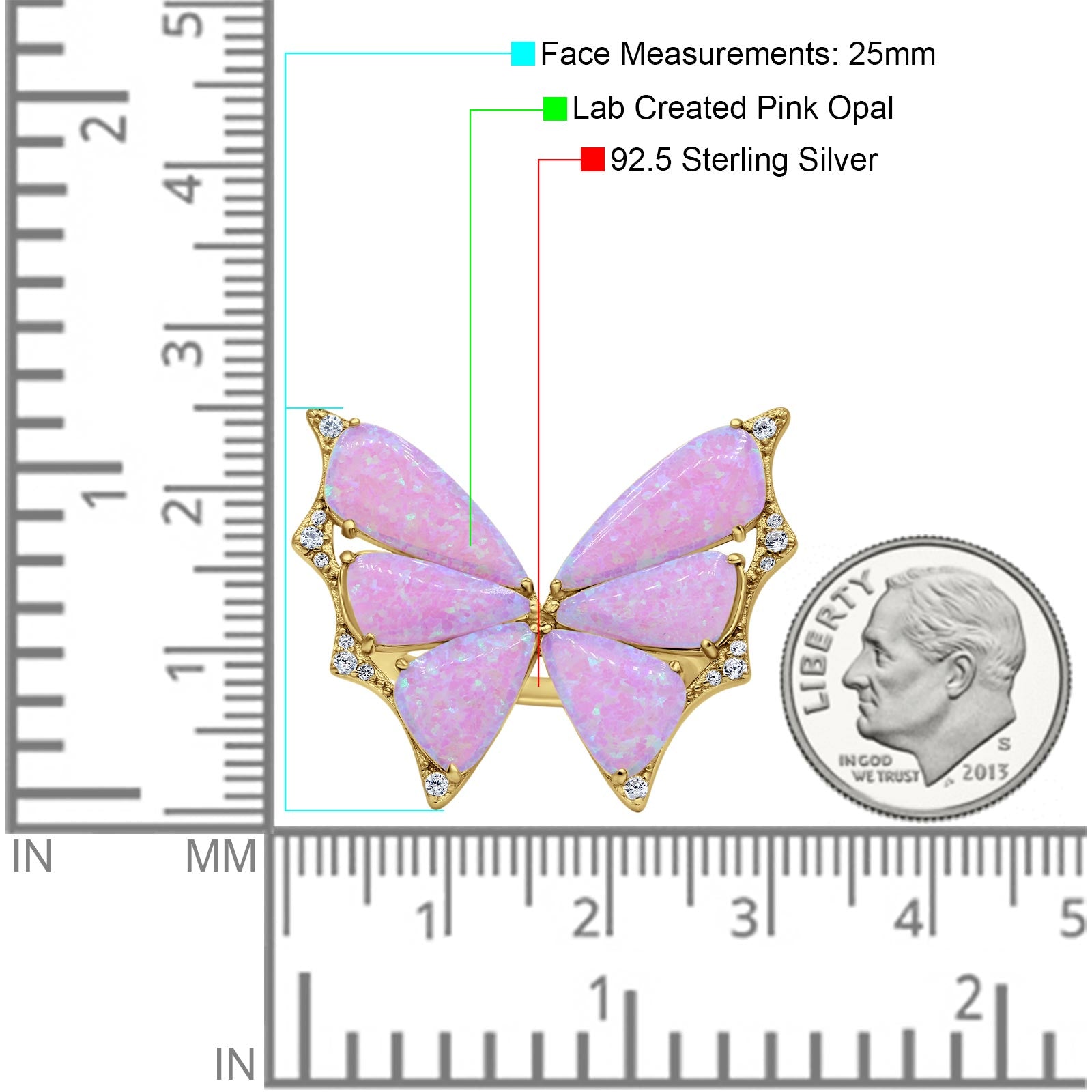 Butterfly Petite Dainty Thumb Ring Lab Created Opal Statement Fashion Ring 925 Sterling Silver