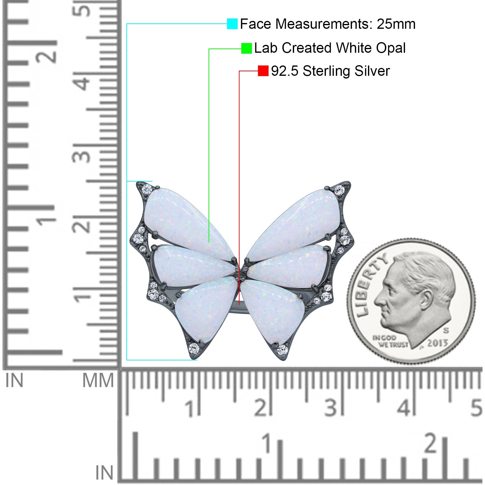 Butterfly Petite Dainty Thumb Ring Lab Created Opal Statement Fashion Ring 925 Sterling Silver