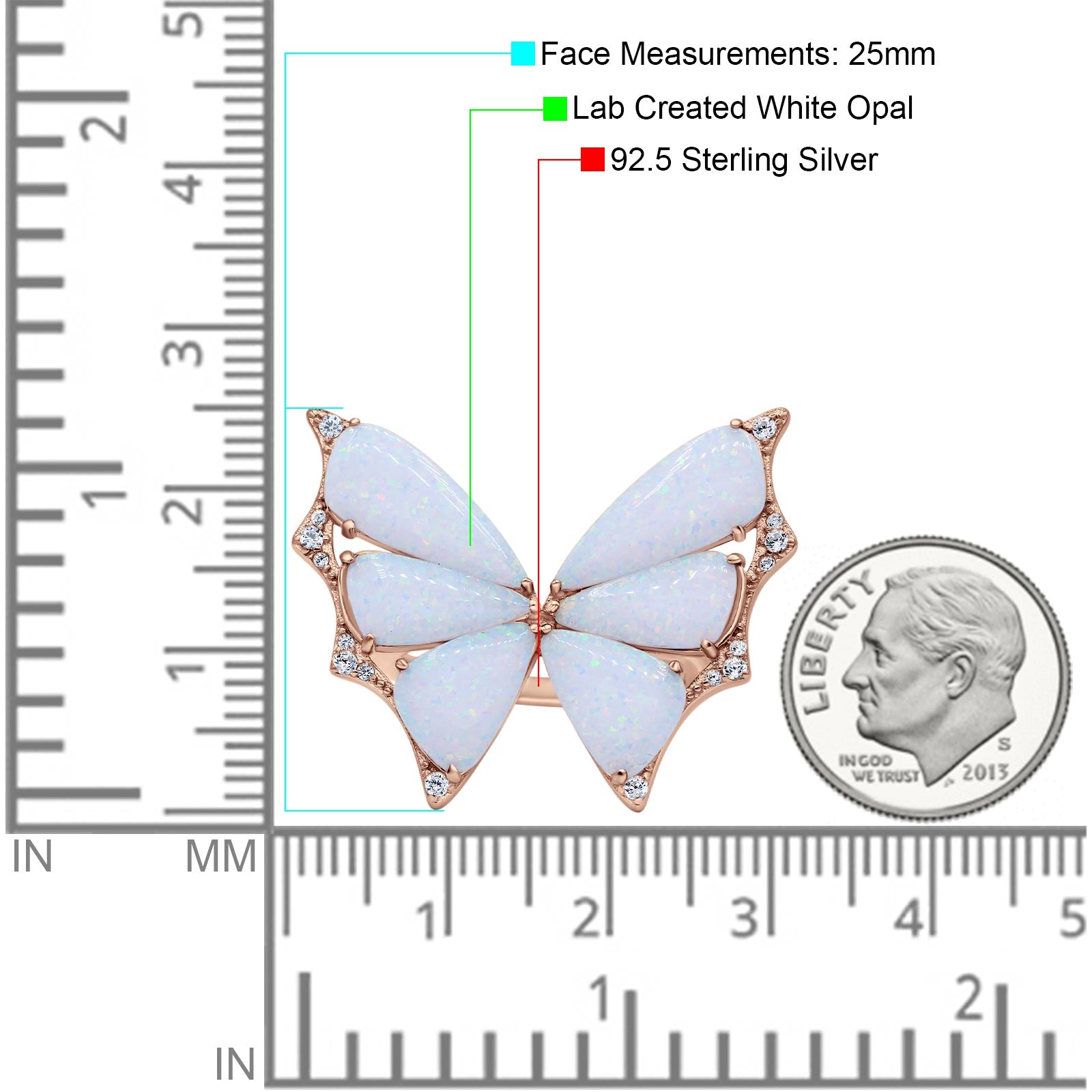 Butterfly Petite Dainty Thumb Ring Lab Created Opal Statement Fashion Ring 925 Sterling Silver