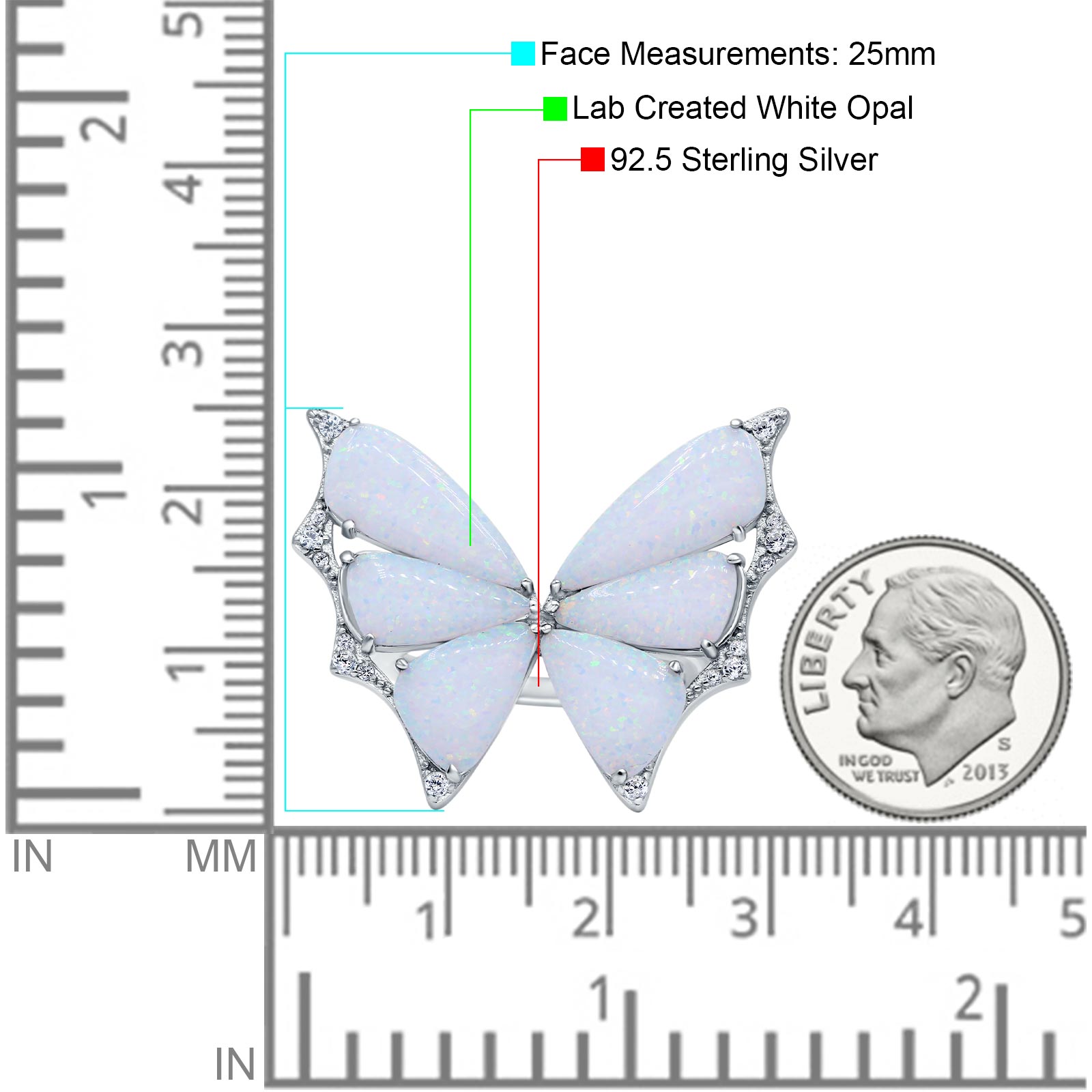 Butterfly Petite Dainty Thumb Ring Lab Created Opal Statement Fashion Ring 925 Sterling Silver