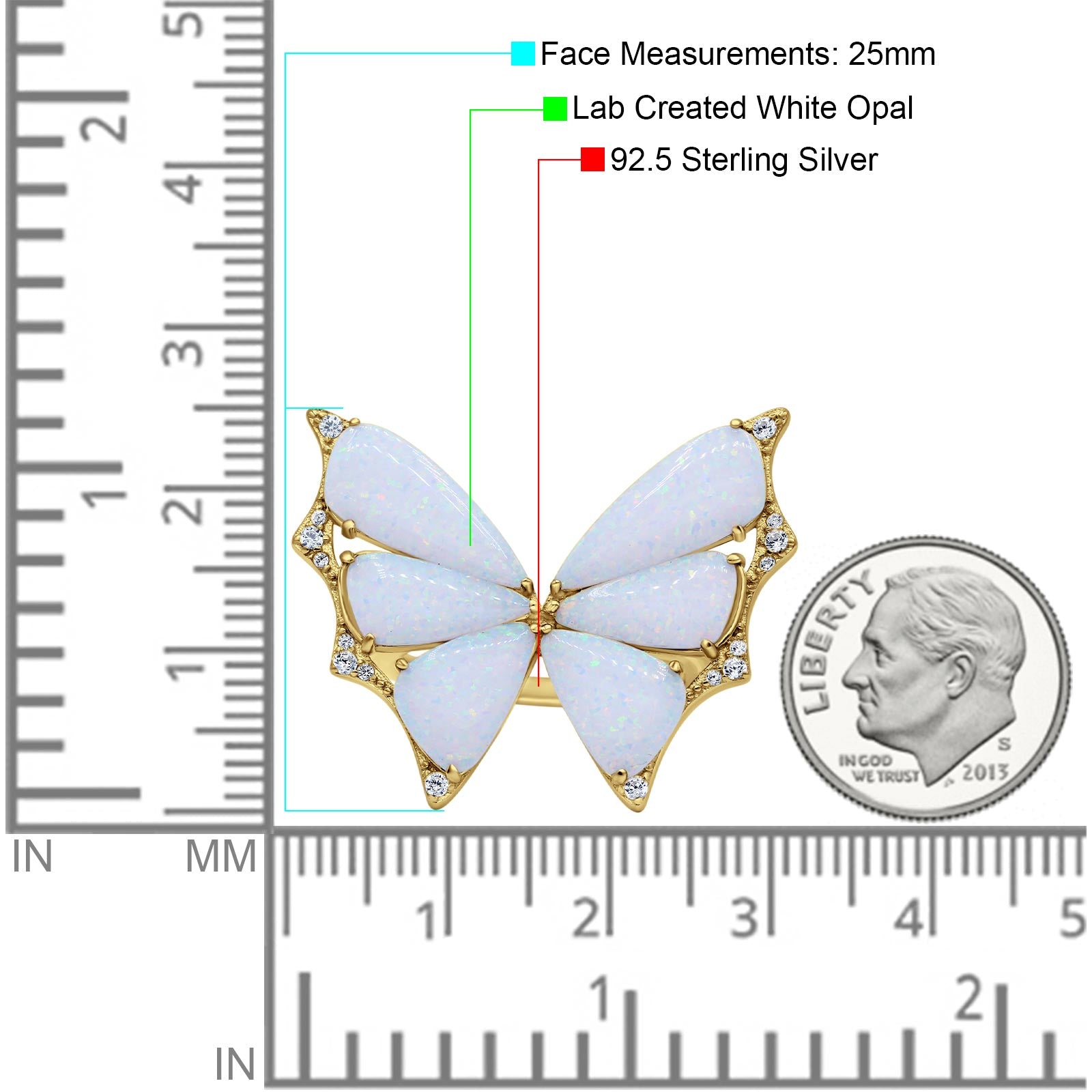 Butterfly Petite Dainty Thumb Ring Lab Created Opal Statement Fashion Ring 925 Sterling Silver