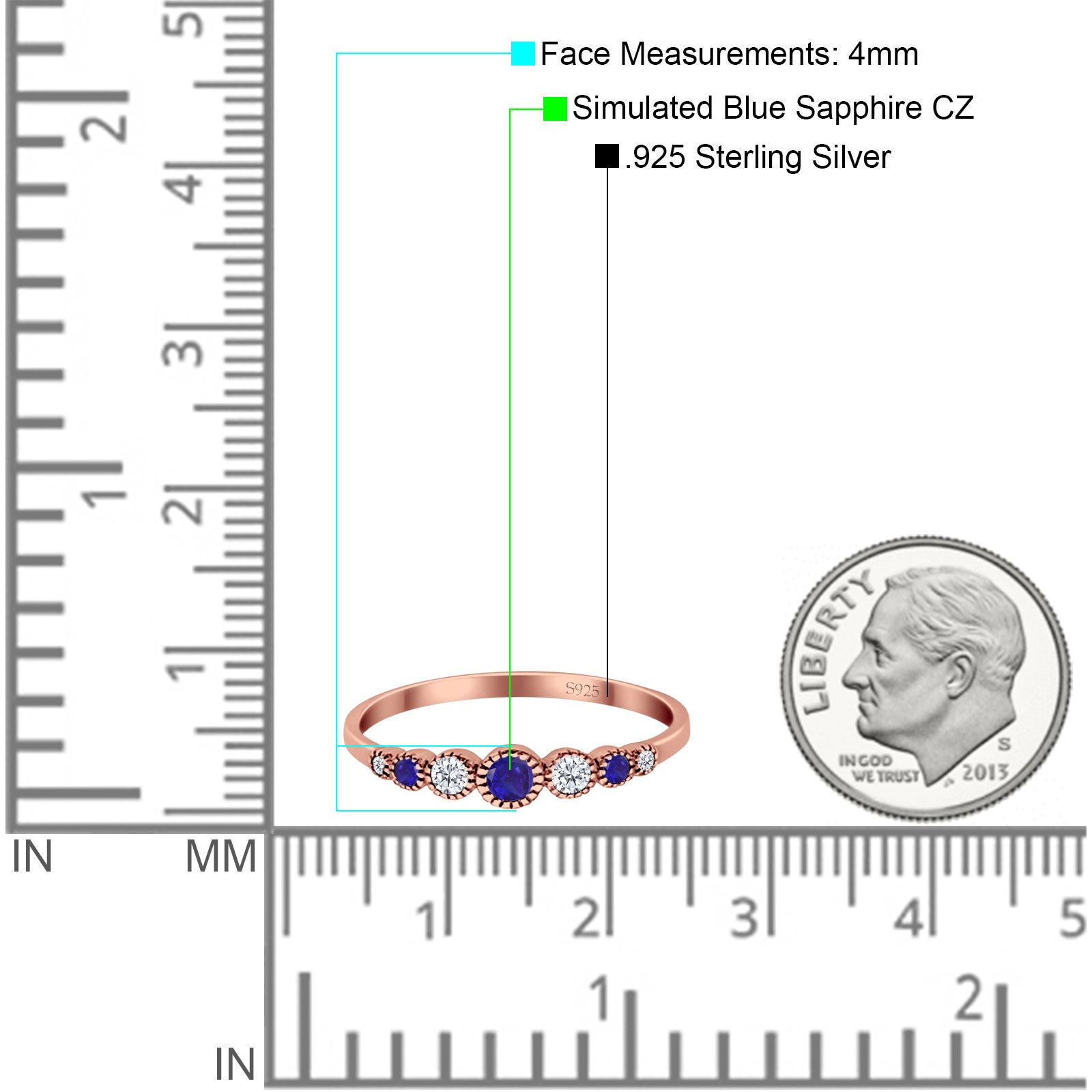 Half Eternity Band Round Simulated Blue Sapphire Cubic Zirconia 925 Sterling Silver (4mm)