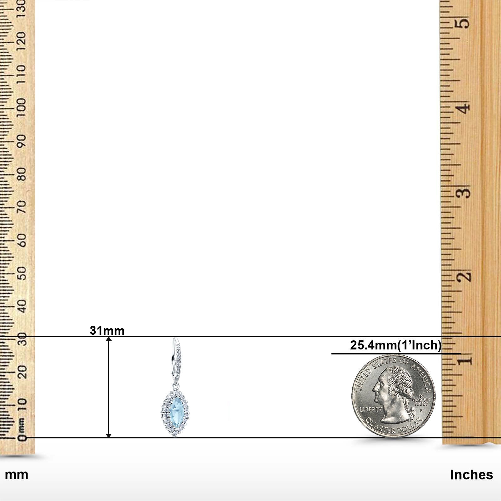 Halo Marquise Dangling Leverback Wedding Earrings Simulated Cubic Zirconia 925 Sterling Silver (31mm)