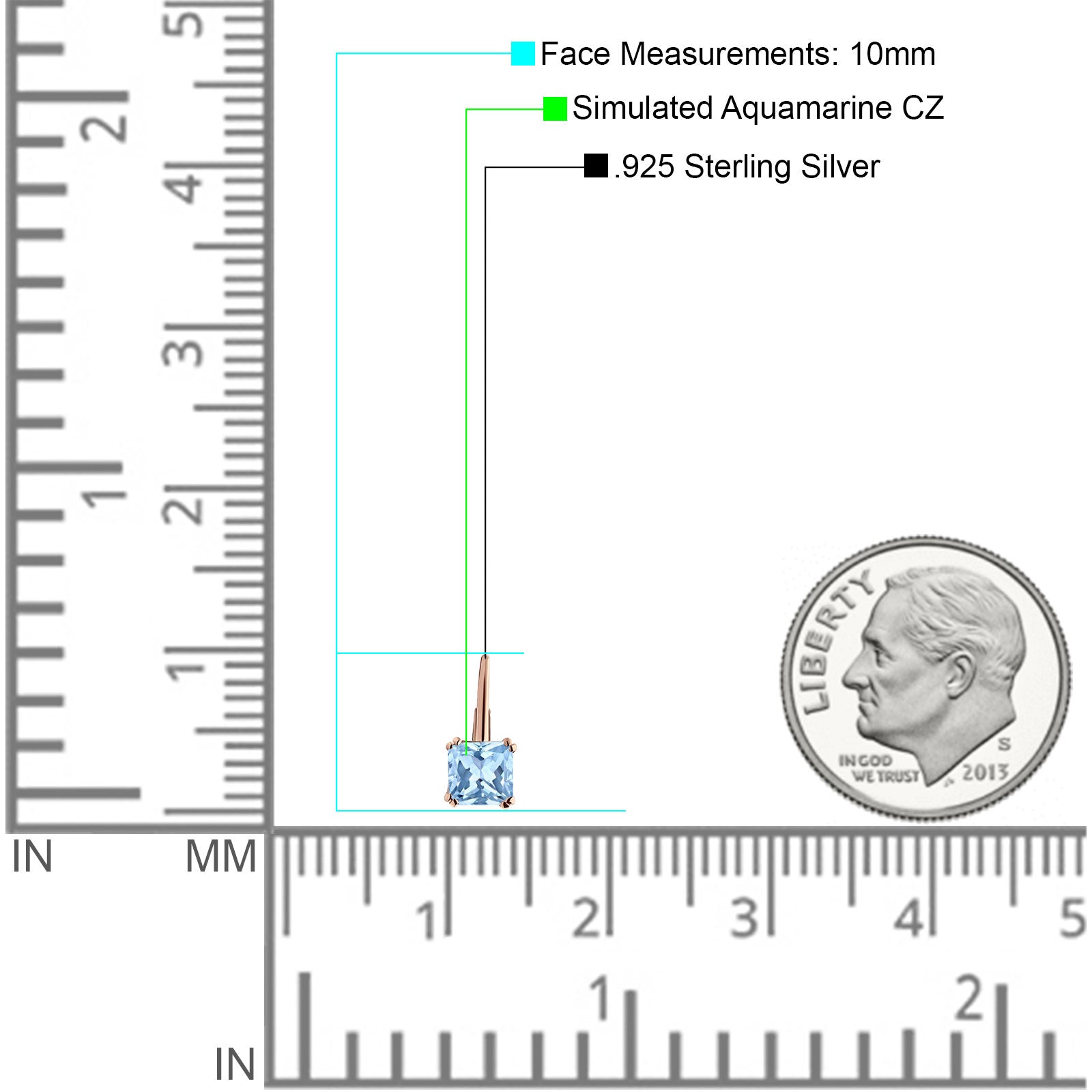 Cushion Leverback Earrings Cubic Zirconia 925 Sterling Silver