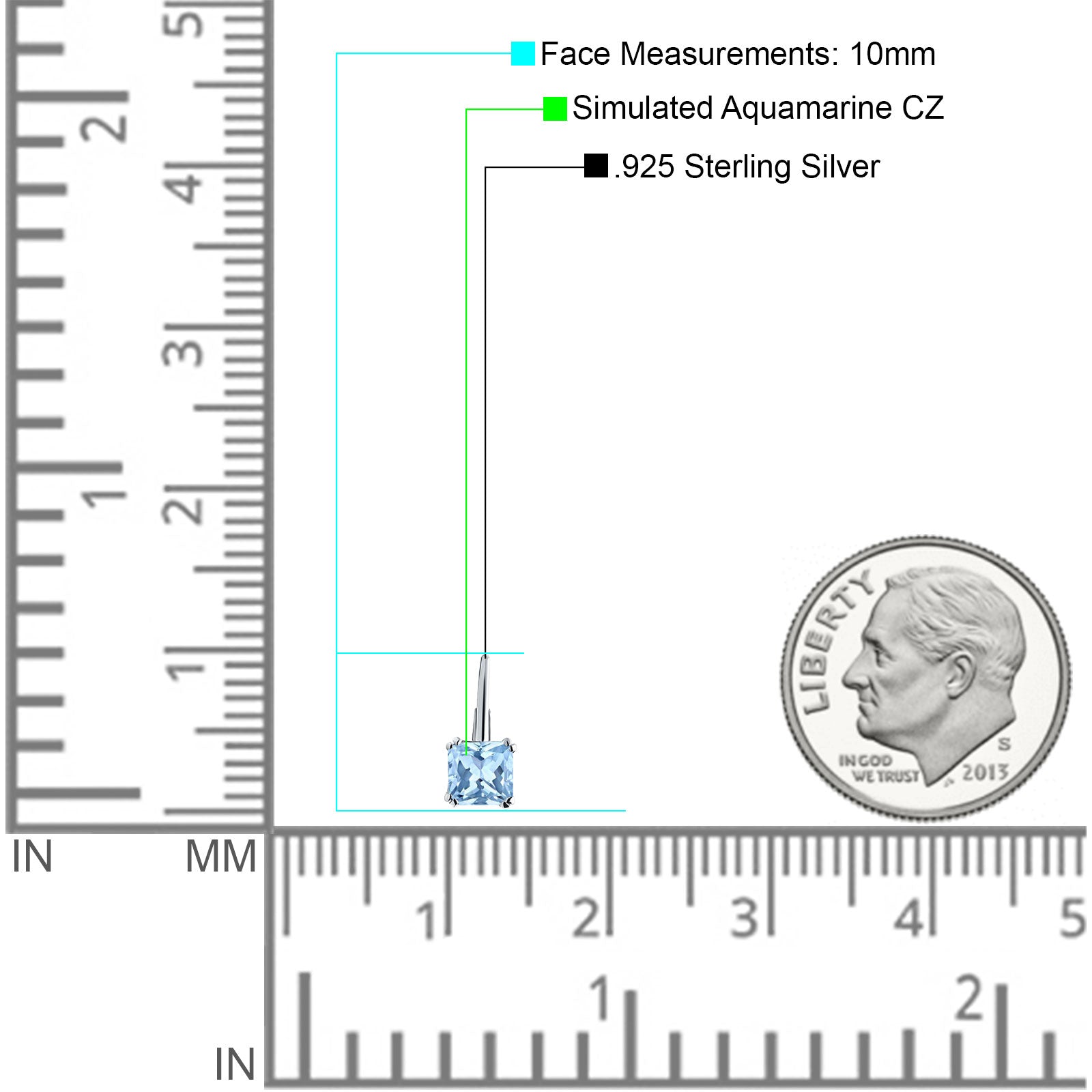 Cushion Leverback Earrings Cubic Zirconia 925 Sterling Silver