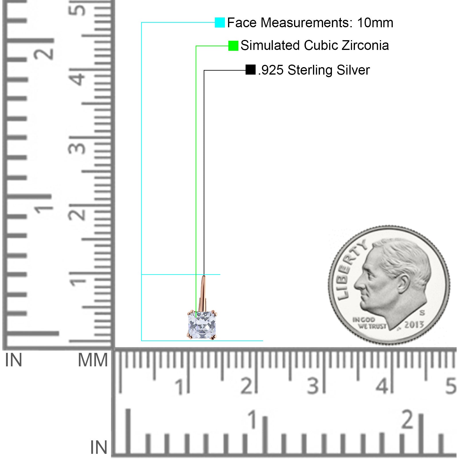 Cushion Leverback Earrings Cubic Zirconia 925 Sterling Silver