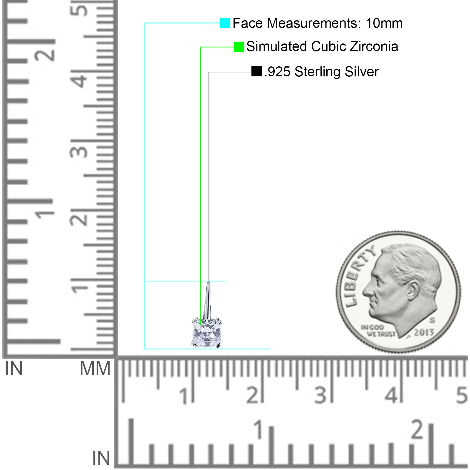 Cushion Leverback Earrings Cubic Zirconia 925 Sterling Silver