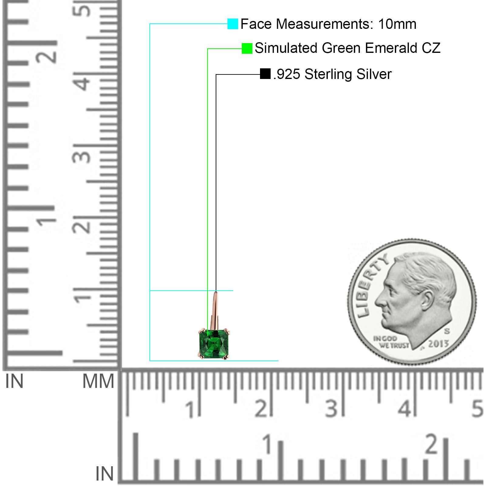 Cushion Leverback Earrings Cubic Zirconia 925 Sterling Silver