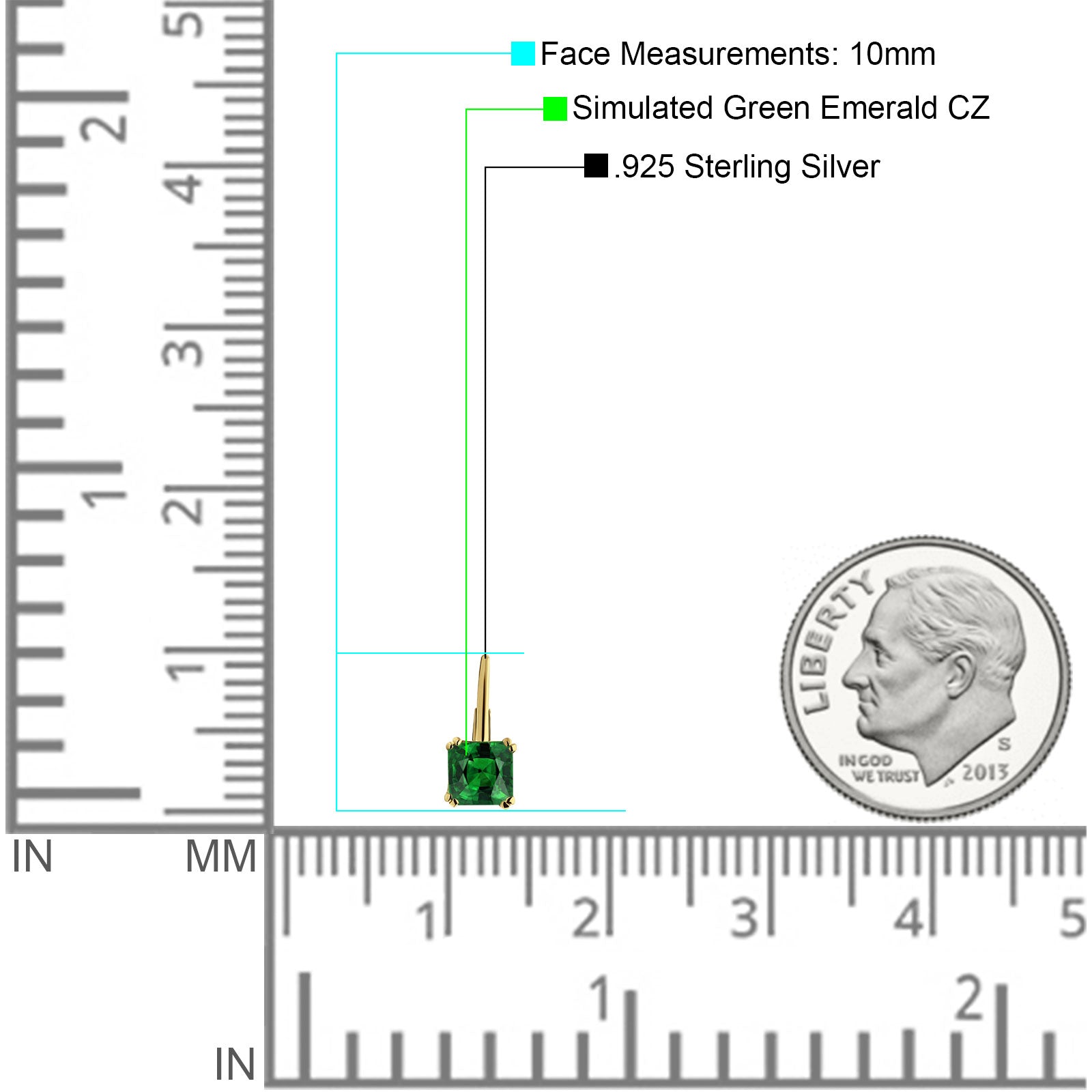 Cushion Leverback Earrings Cubic Zirconia 925 Sterling Silver