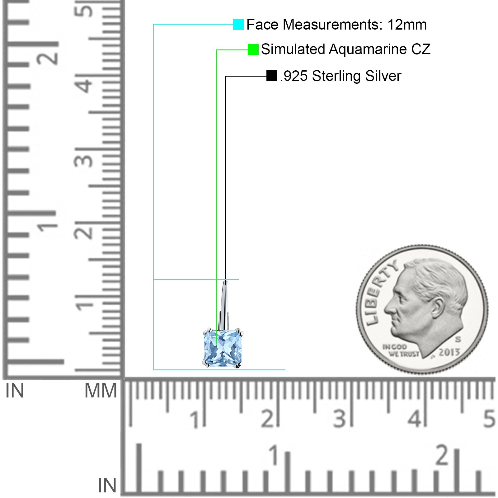 Cushion Leverback Earrings Cubic Zirconia 925 Sterling Silver