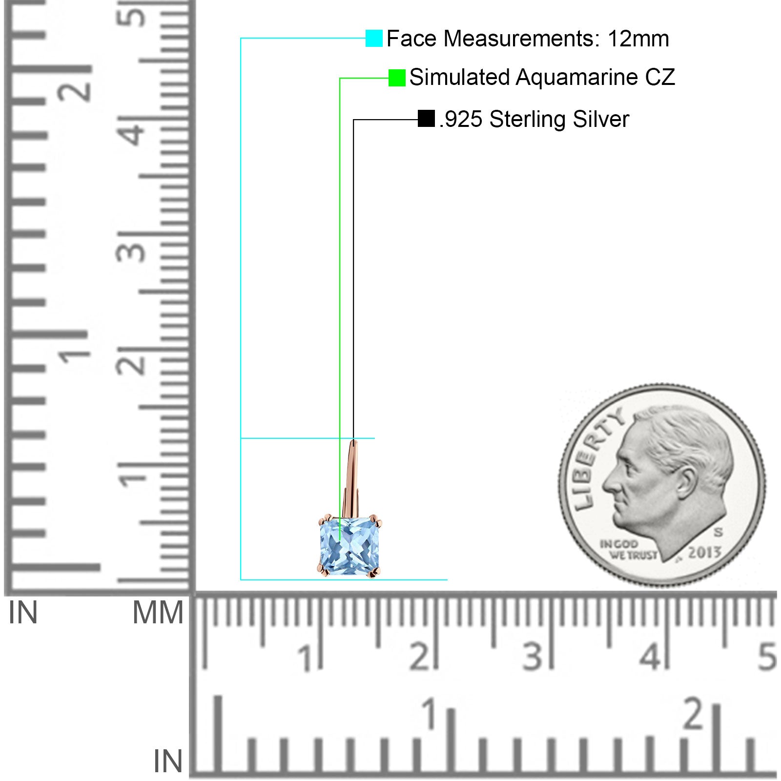 Cushion Leverback Earrings Cubic Zirconia 925 Sterling Silver