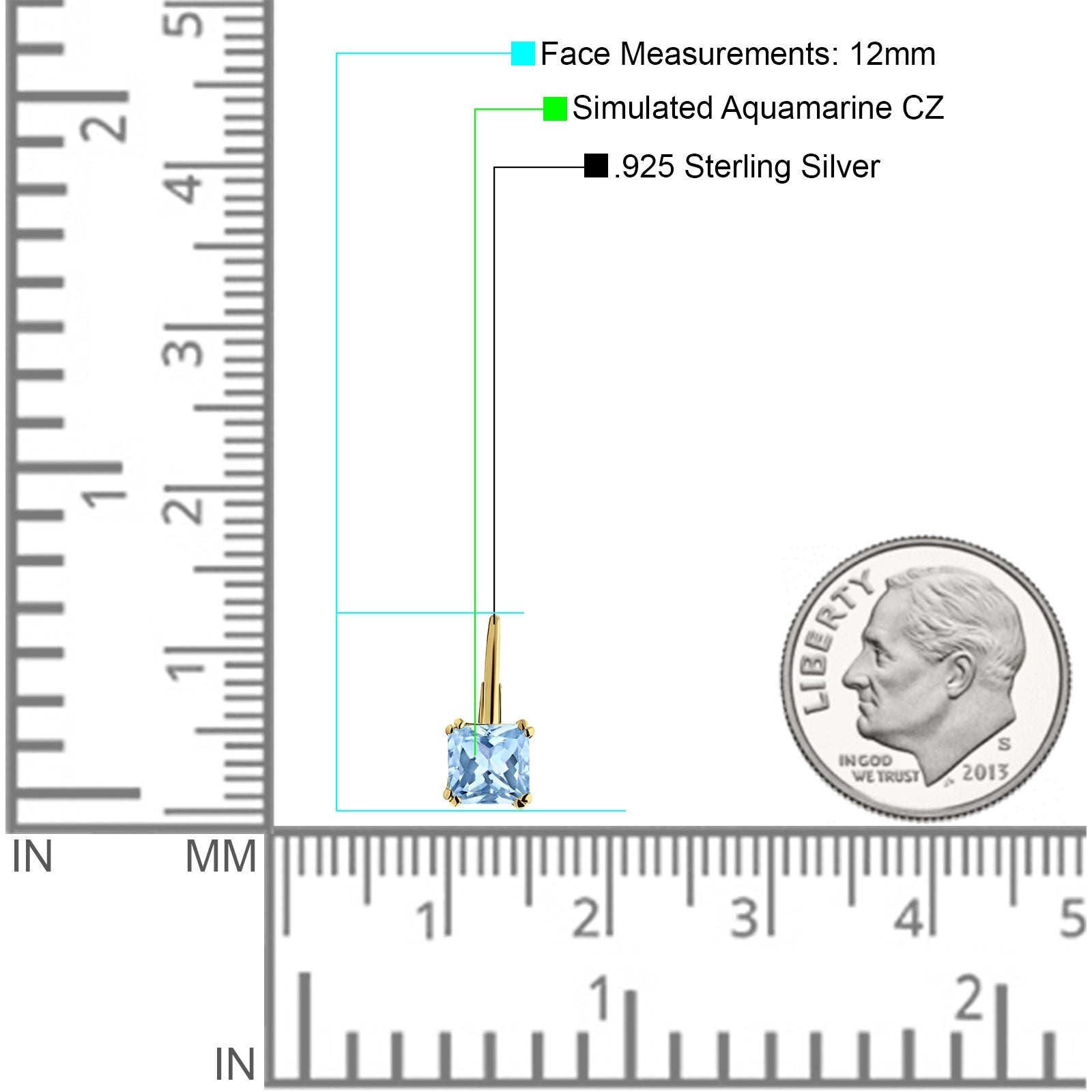 Cushion Leverback Earrings Cubic Zirconia 925 Sterling Silver