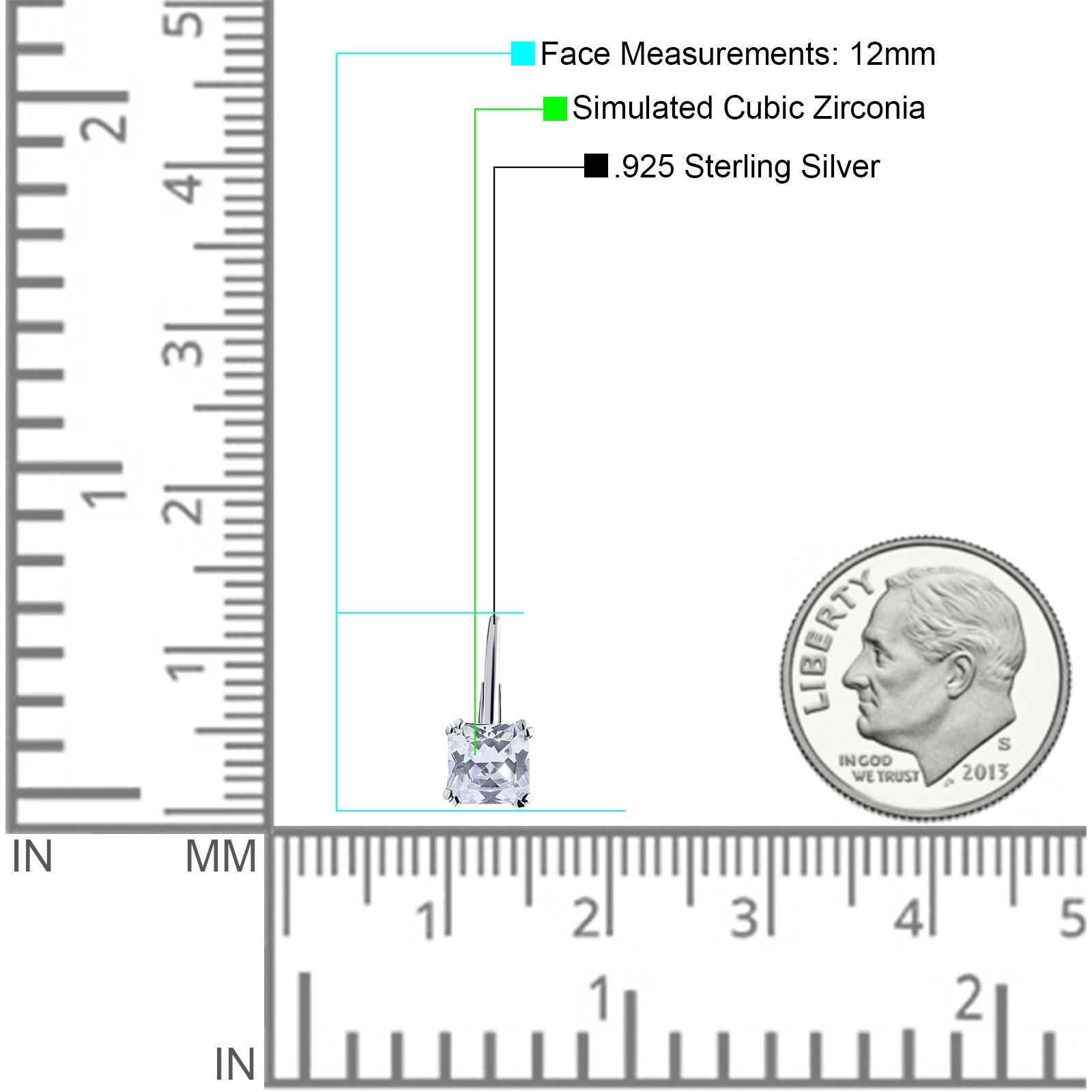 Cushion Leverback Earrings Cubic Zirconia 925 Sterling Silver