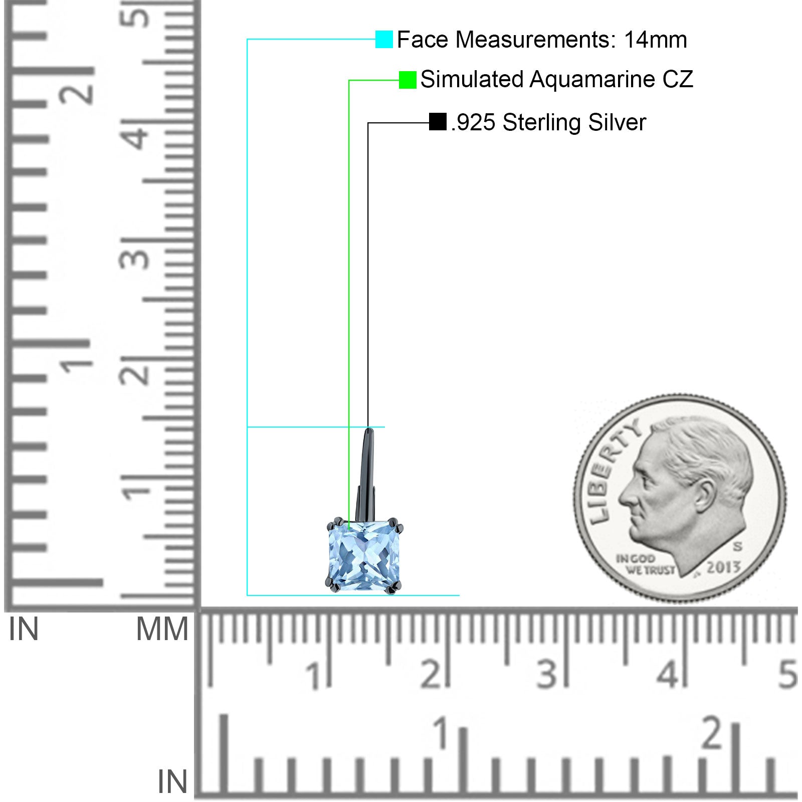 Cushion Leverback Earrings Cubic Zirconia 925 Sterling Silver