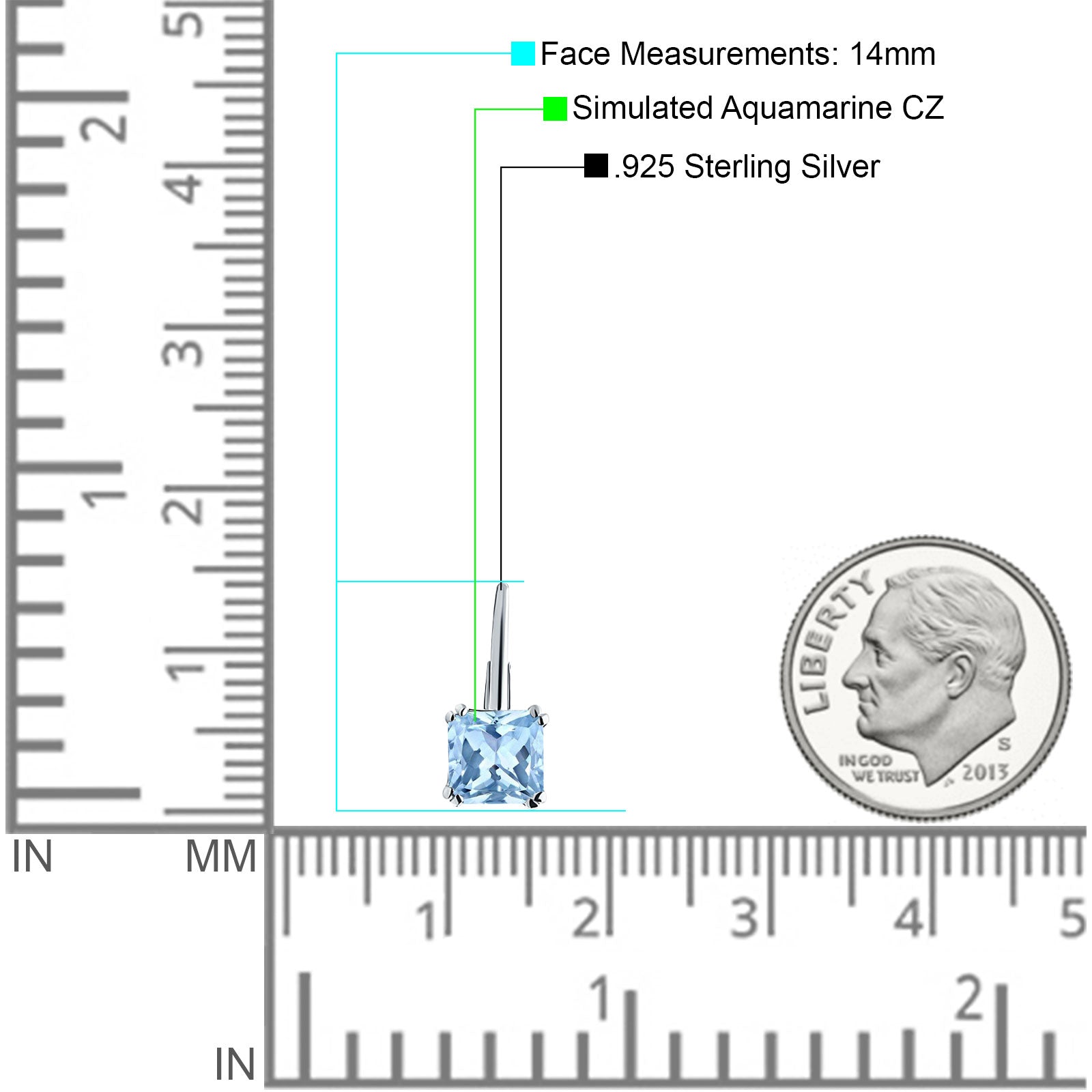 Cushion Leverback Earrings Cubic Zirconia 925 Sterling Silver