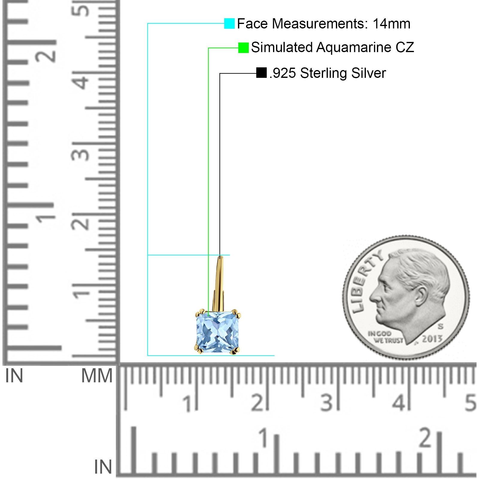 Cushion Leverback Earrings Cubic Zirconia 925 Sterling Silver