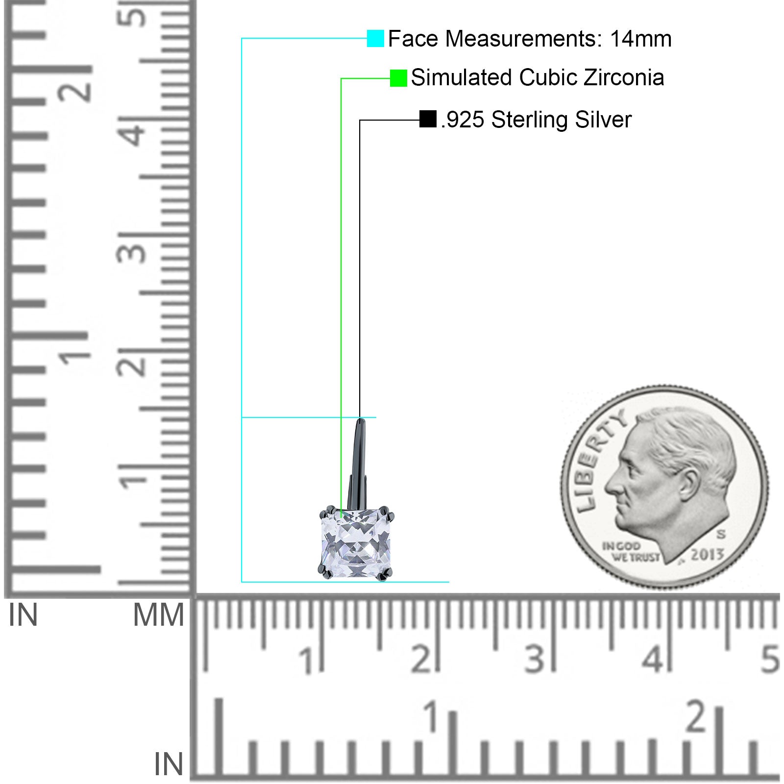 Cushion Leverback Earrings Cubic Zirconia 925 Sterling Silver