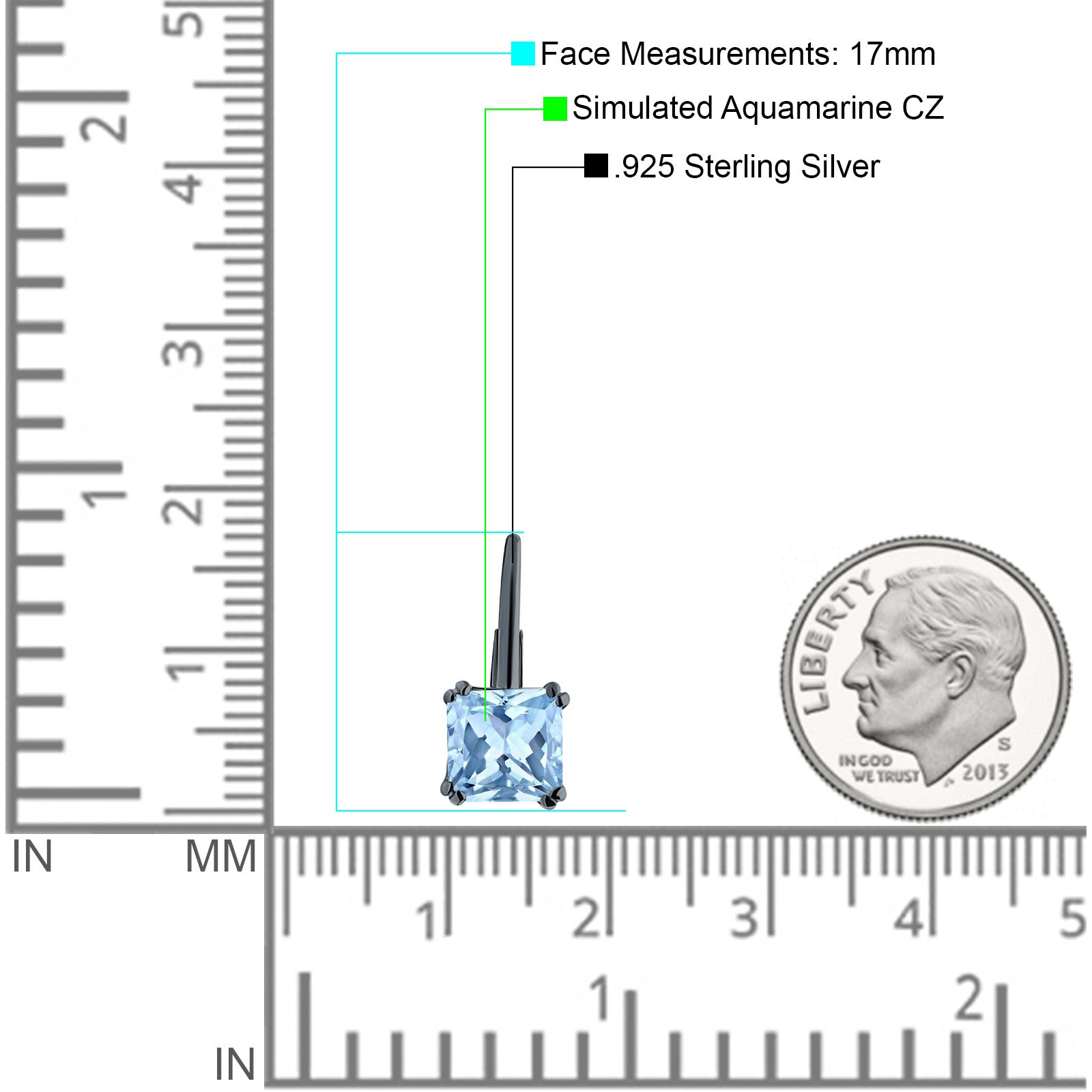Cushion Leverback Earrings Cubic Zirconia 925 Sterling Silver