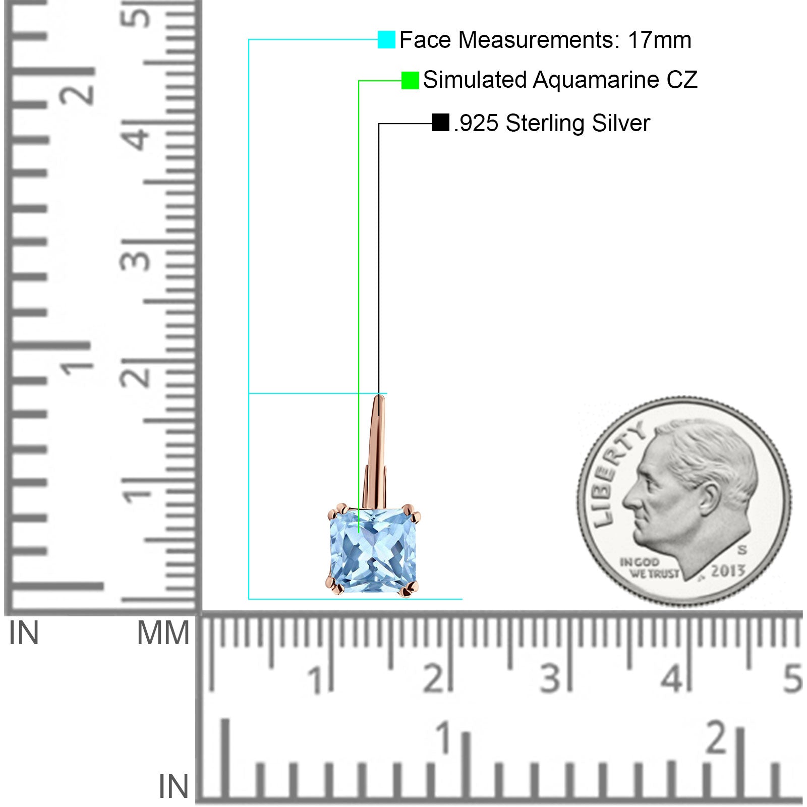 Cushion Leverback Earrings Cubic Zirconia 925 Sterling Silver