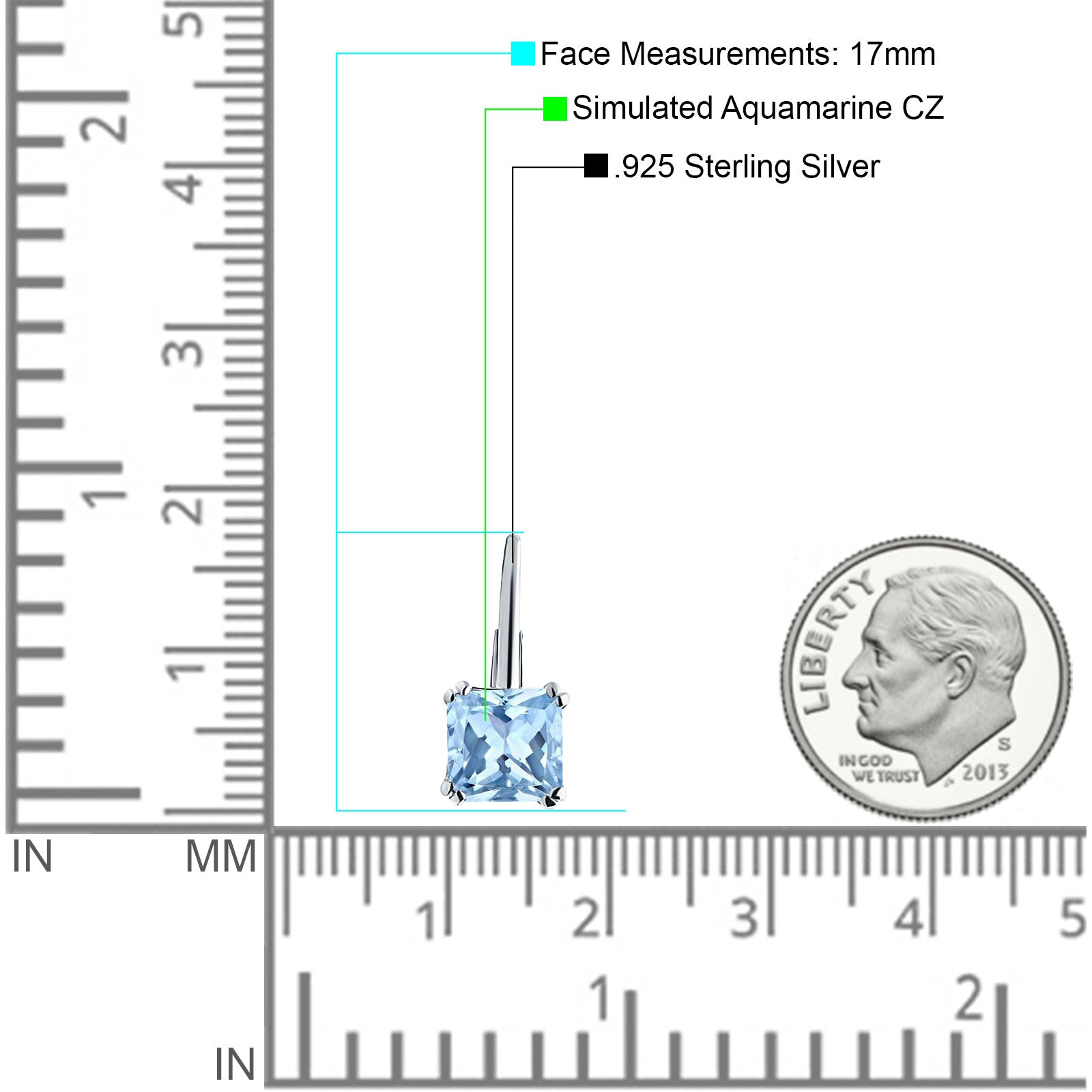Cushion Leverback Earrings Cubic Zirconia 925 Sterling Silver