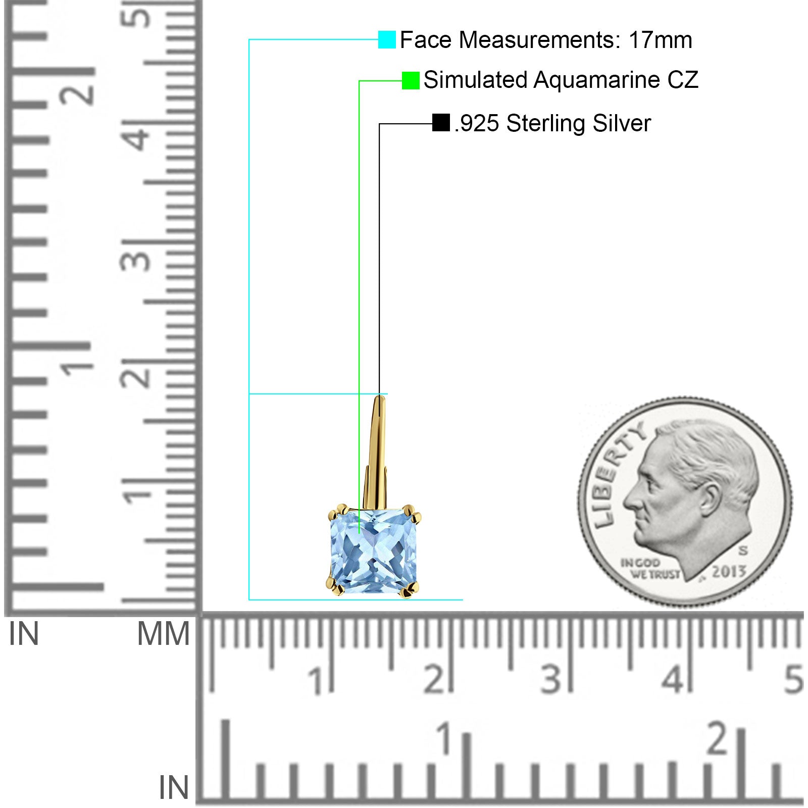 Cushion Leverback Earrings Cubic Zirconia 925 Sterling Silver