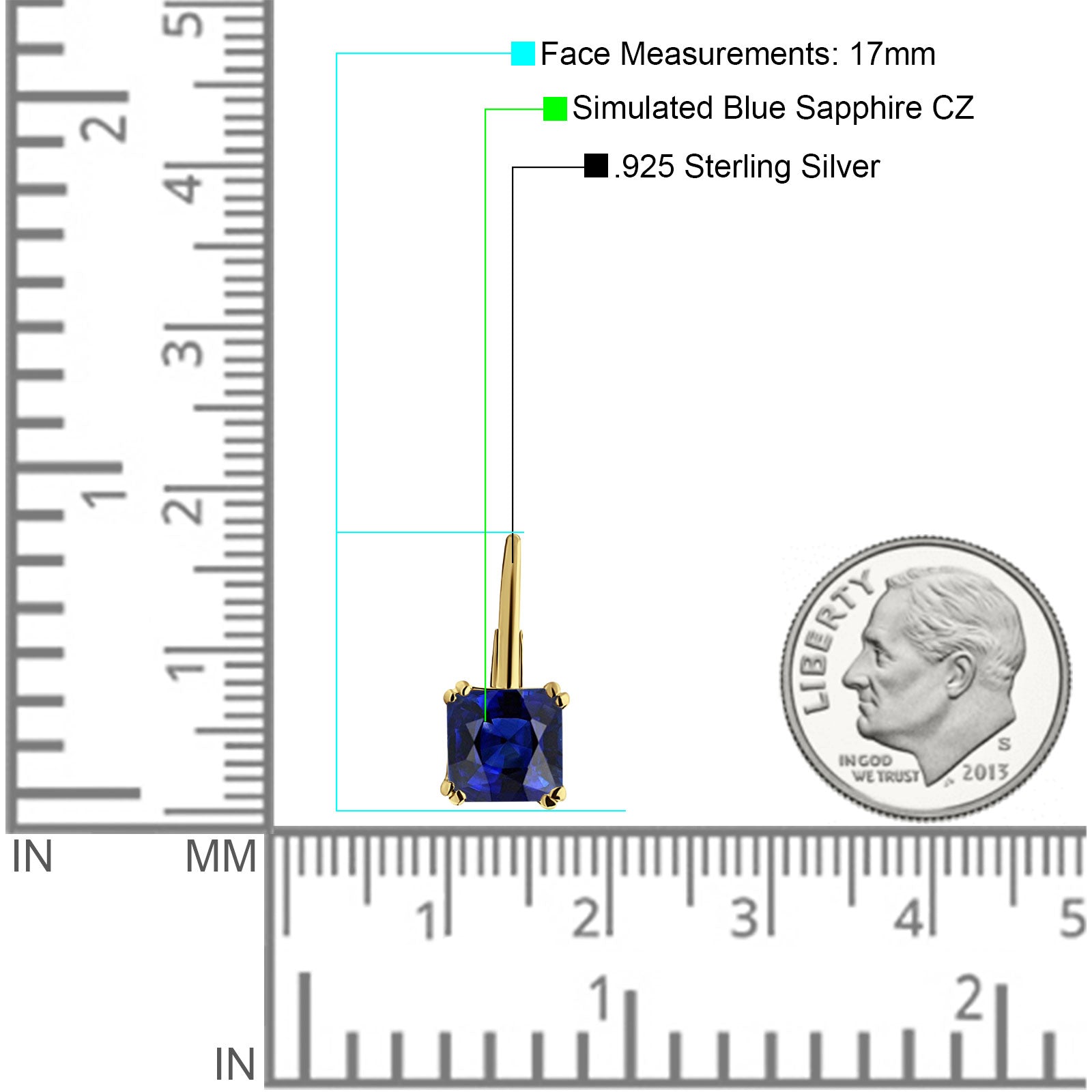 Cushion Leverback Earrings Cubic Zirconia 925 Sterling Silver