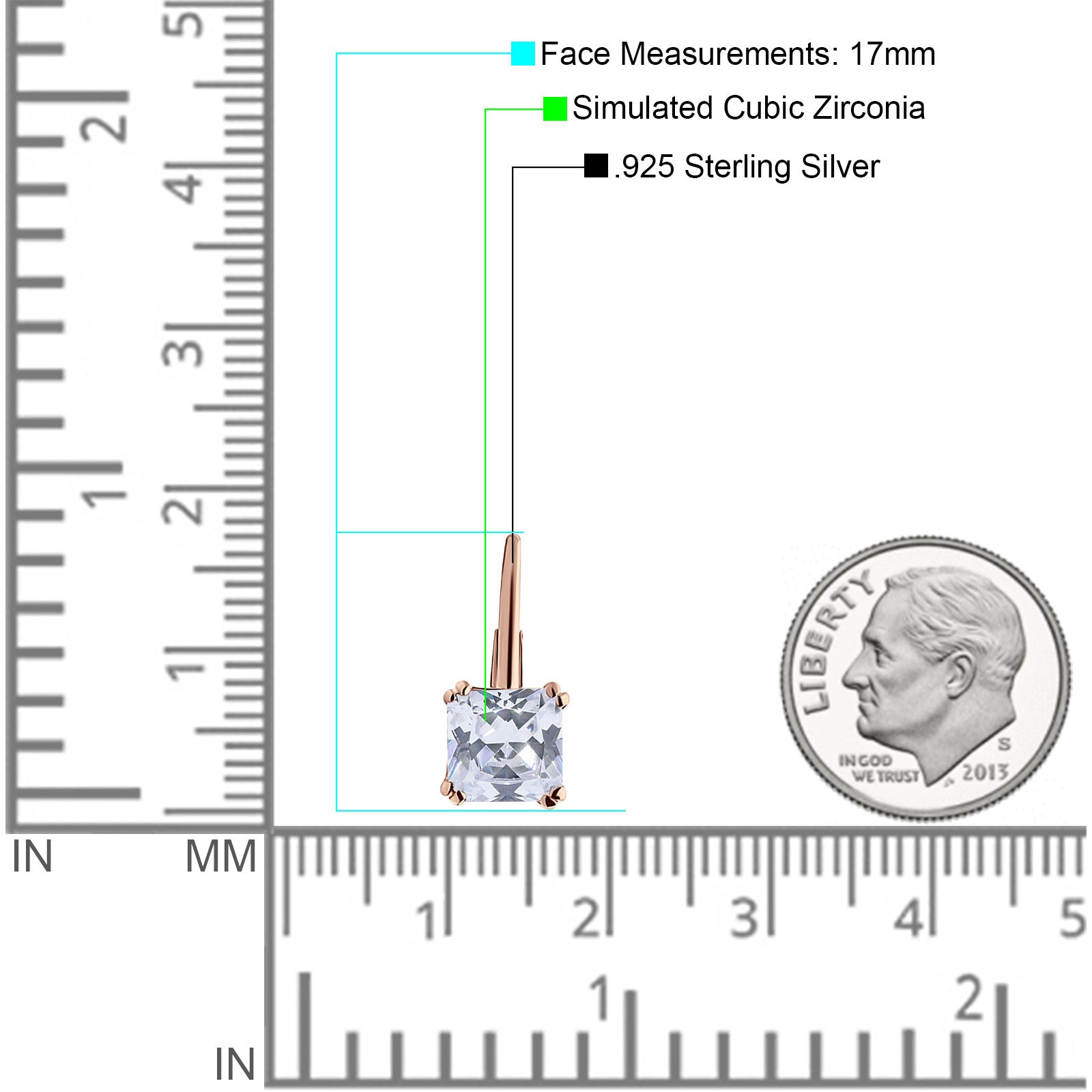 Cushion Leverback Earrings Cubic Zirconia 925 Sterling Silver