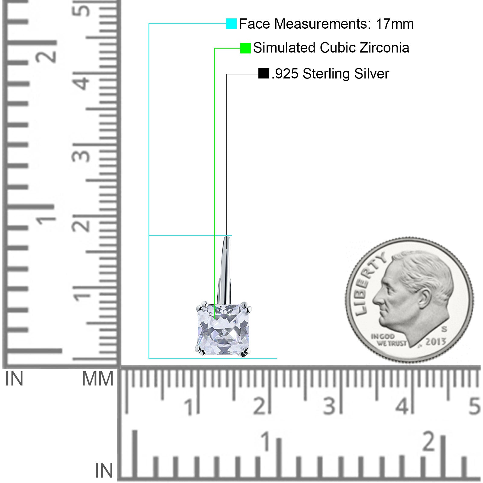 Cushion Leverback Earrings Cubic Zirconia 925 Sterling Silver