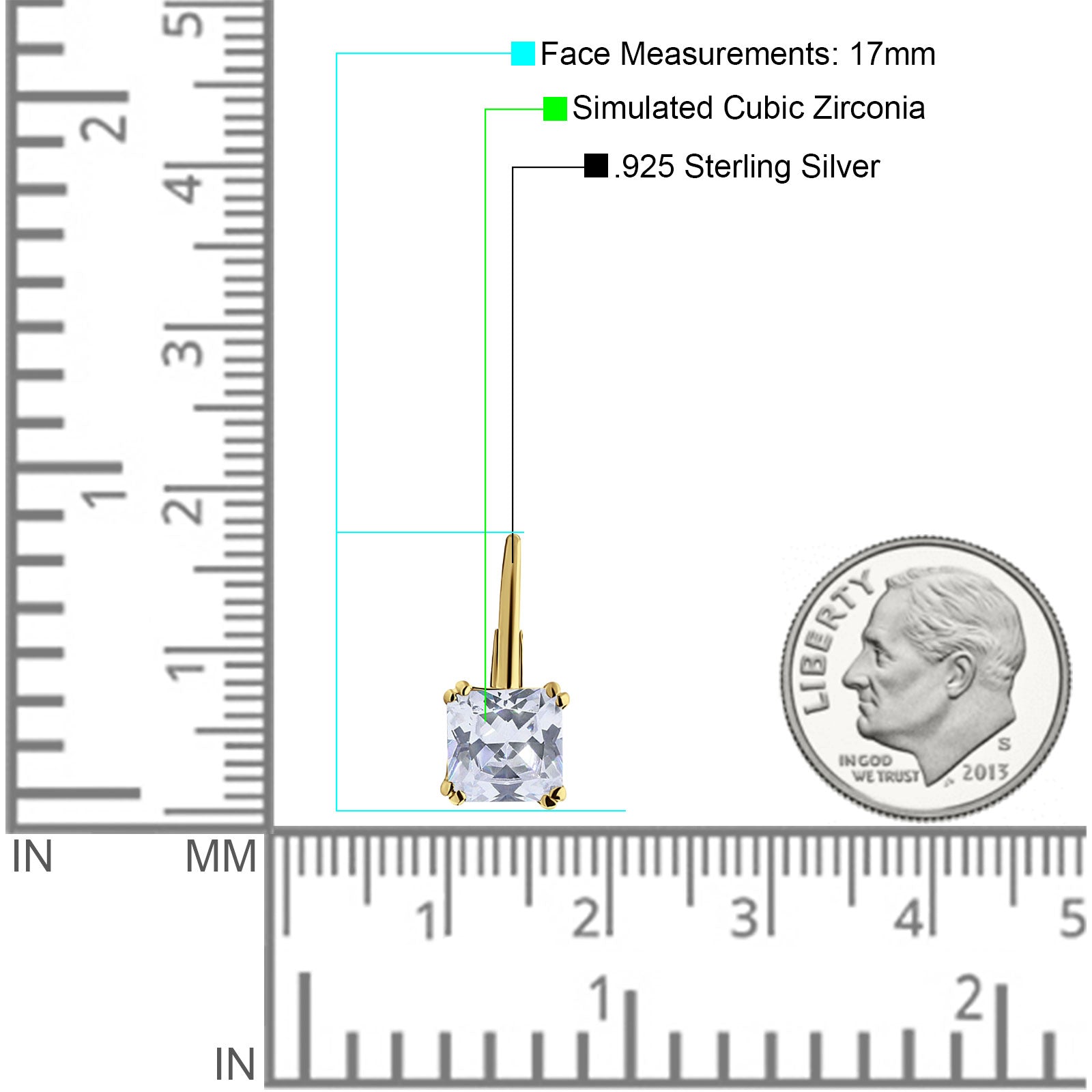 Cushion Leverback Earrings Cubic Zirconia 925 Sterling Silver